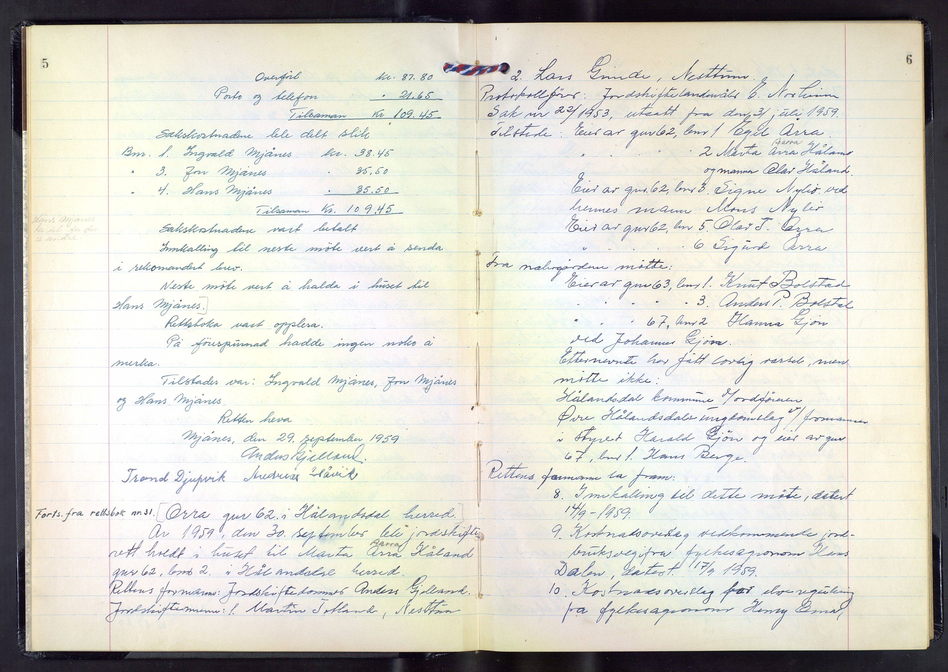 Hordaland jordskiftedøme - III Midhordland jordskiftedistrikt, AV/SAB-A-7001/A/Aa/L0033: Forhandlingsprotokoll, 1959-1962, p. 5-6