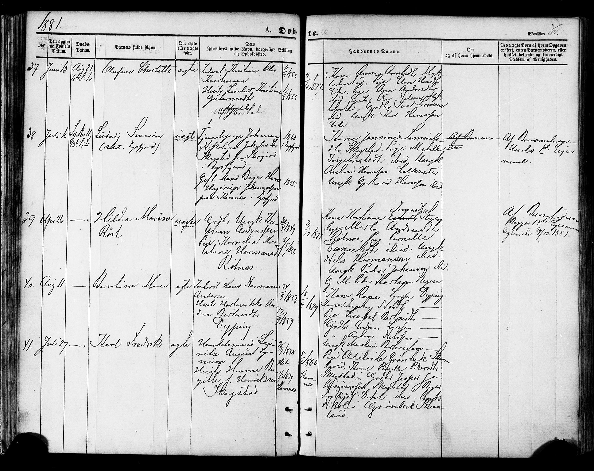 Ministerialprotokoller, klokkerbøker og fødselsregistre - Nordland, SAT/A-1459/855/L0802: Parish register (official) no. 855A10, 1875-1886, p. 61