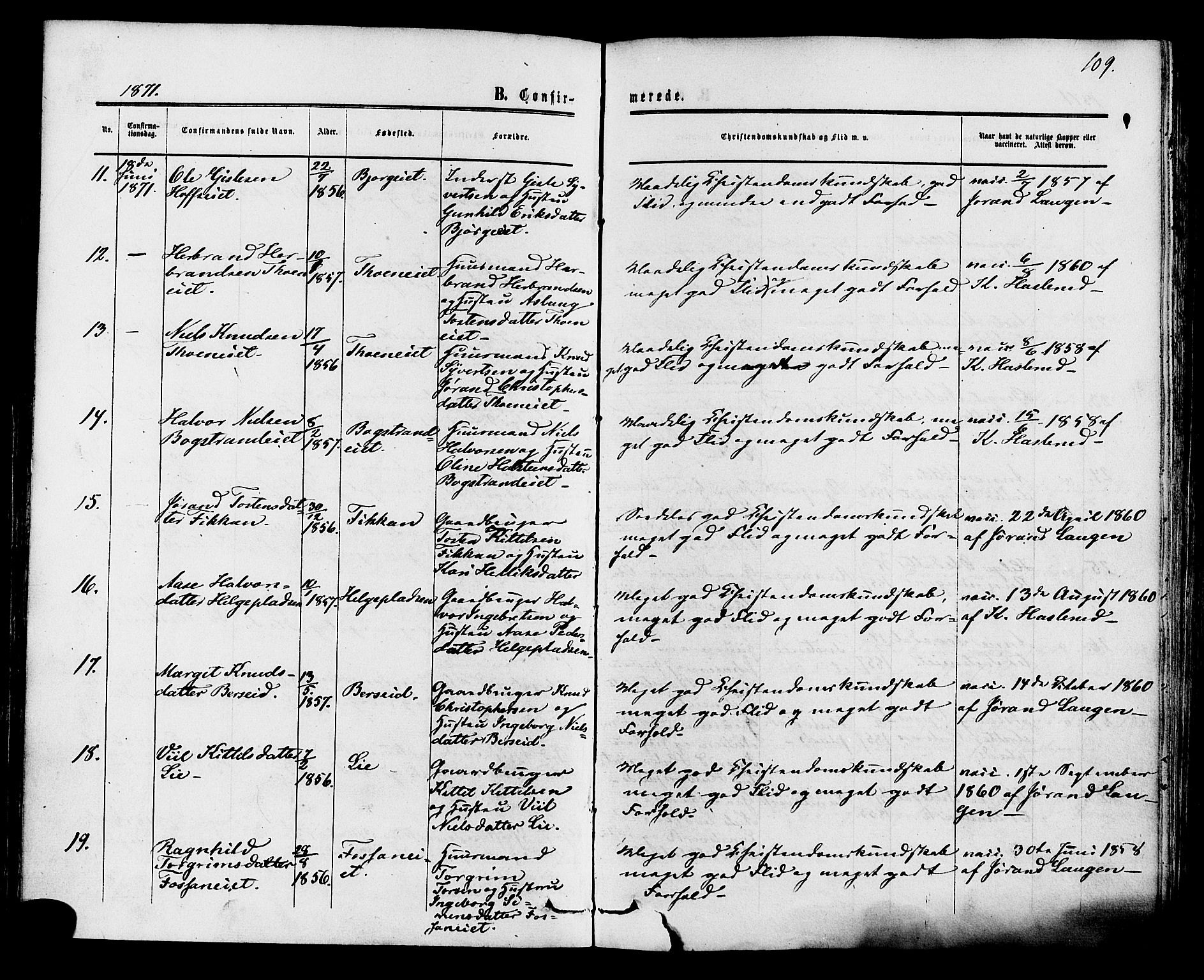 Rollag kirkebøker, AV/SAKO-A-240/F/Fa/L0009: Parish register (official) no. I 9, 1860-1874, p. 109