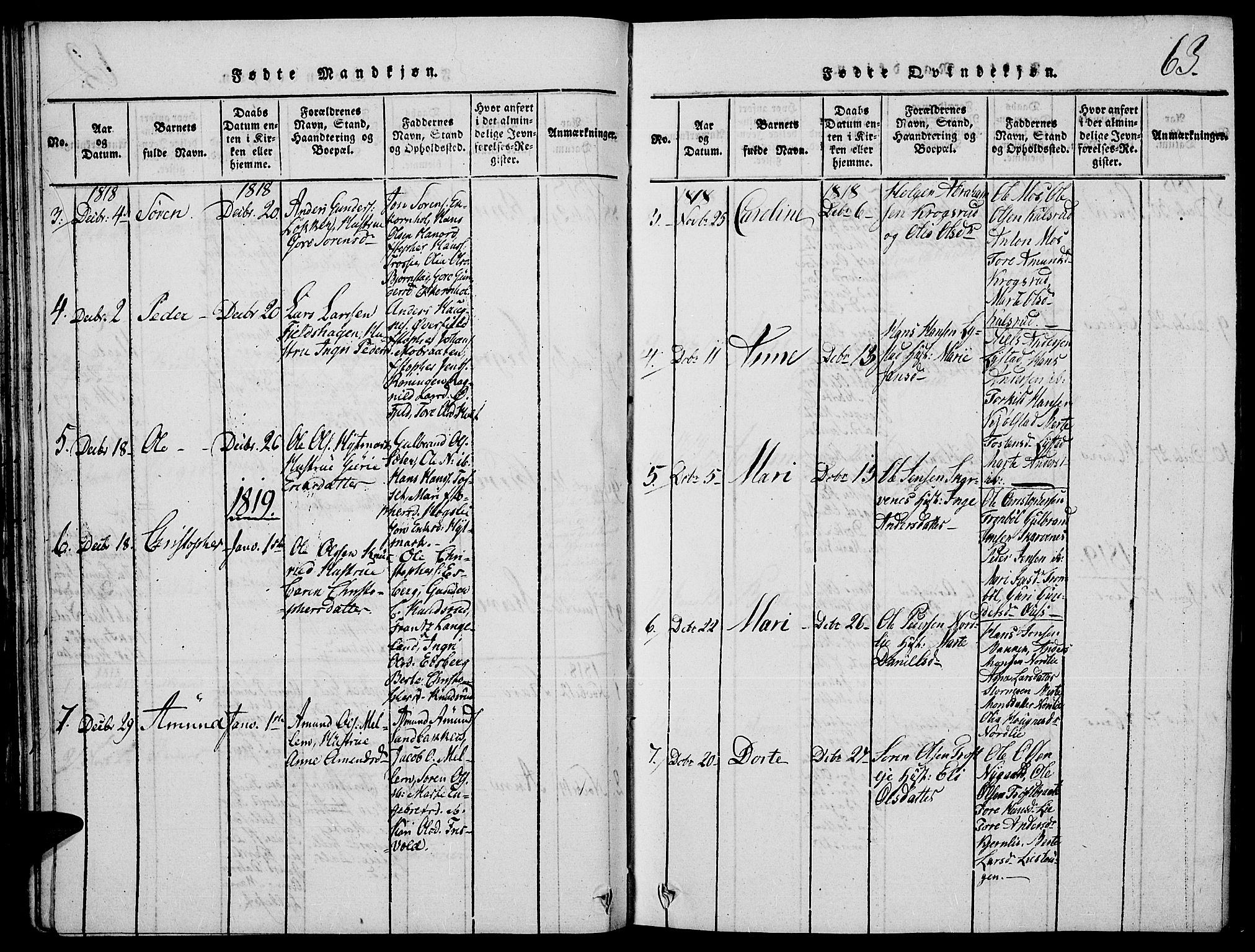 Strøm-Odalen prestekontor, AV/SAH-PREST-028/H/Ha/Hab/L0001: Parish register (copy) no. 1, 1813-1825, p. 63