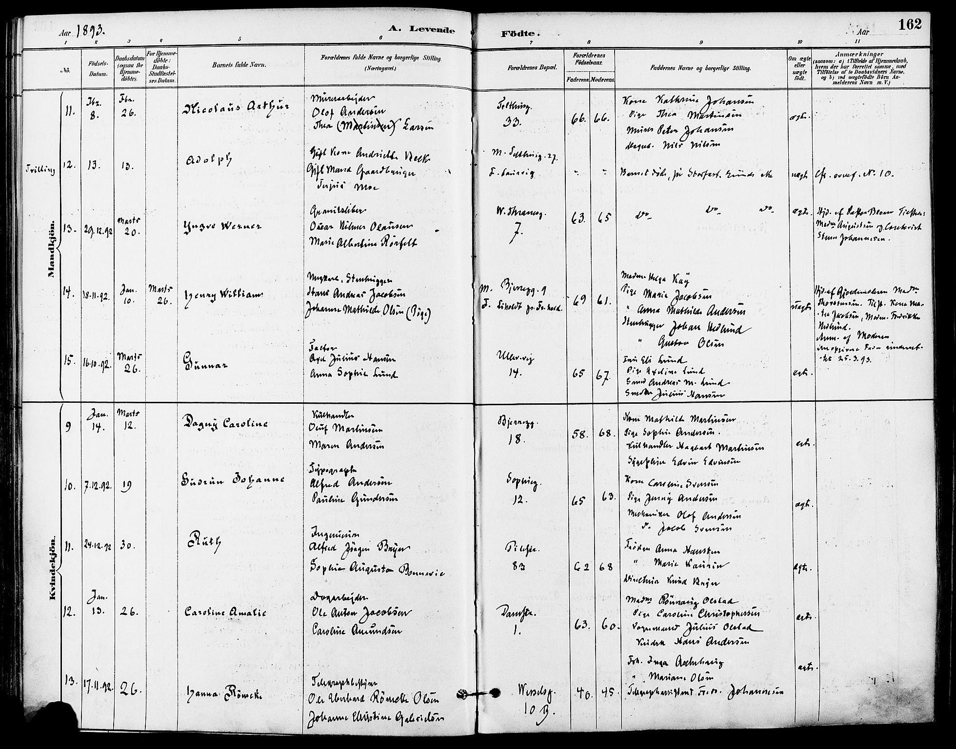 Gamle Aker prestekontor Kirkebøker, SAO/A-10617a/F/L0008: Parish register (official) no. 8, 1887-1896, p. 162
