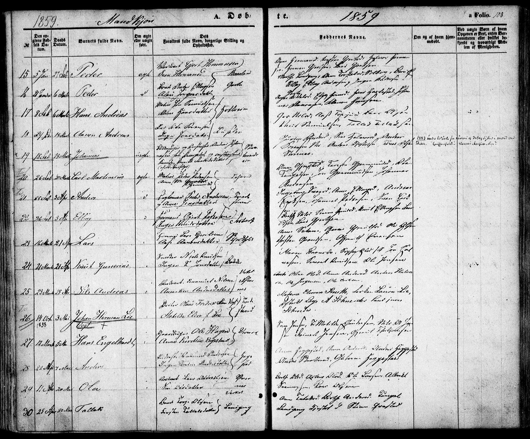 Holt sokneprestkontor, SAK/1111-0021/F/Fa/L0008: Parish register (official) no. A 8, 1849-1860, p. 108