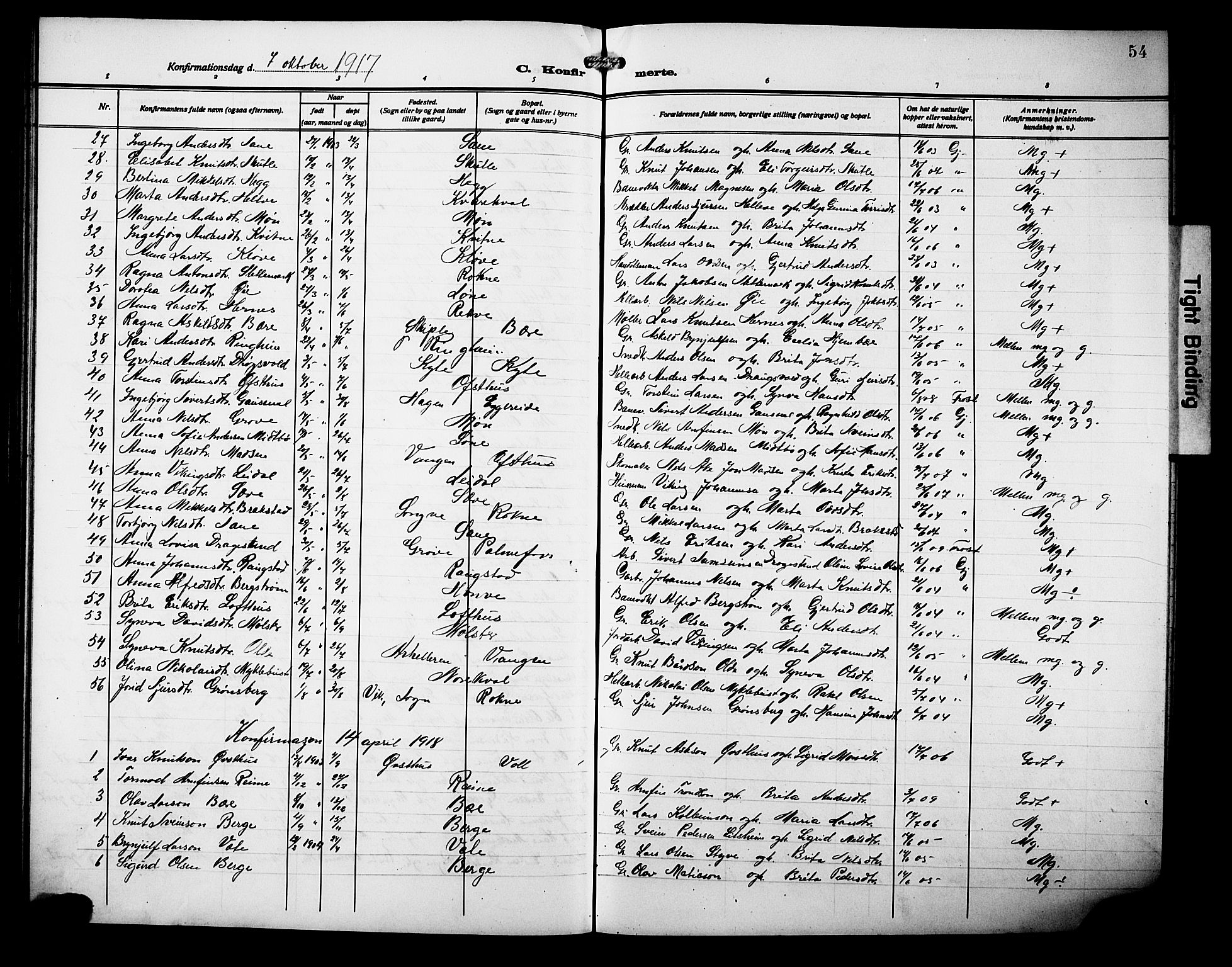 Voss sokneprestembete, AV/SAB-A-79001/H/Hab: Parish register (copy) no. D 2, 1910-1931, p. 54