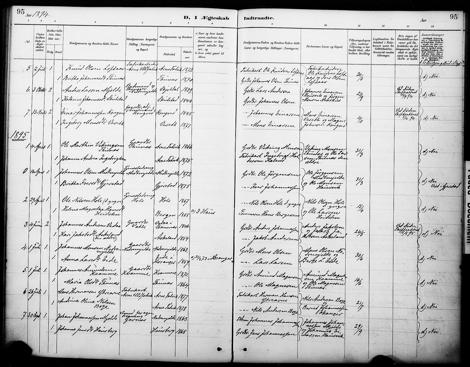 Haus sokneprestembete, SAB/A-75601/H/Haa: Parish register (official) no. B 1, 1887-1898, p. 95