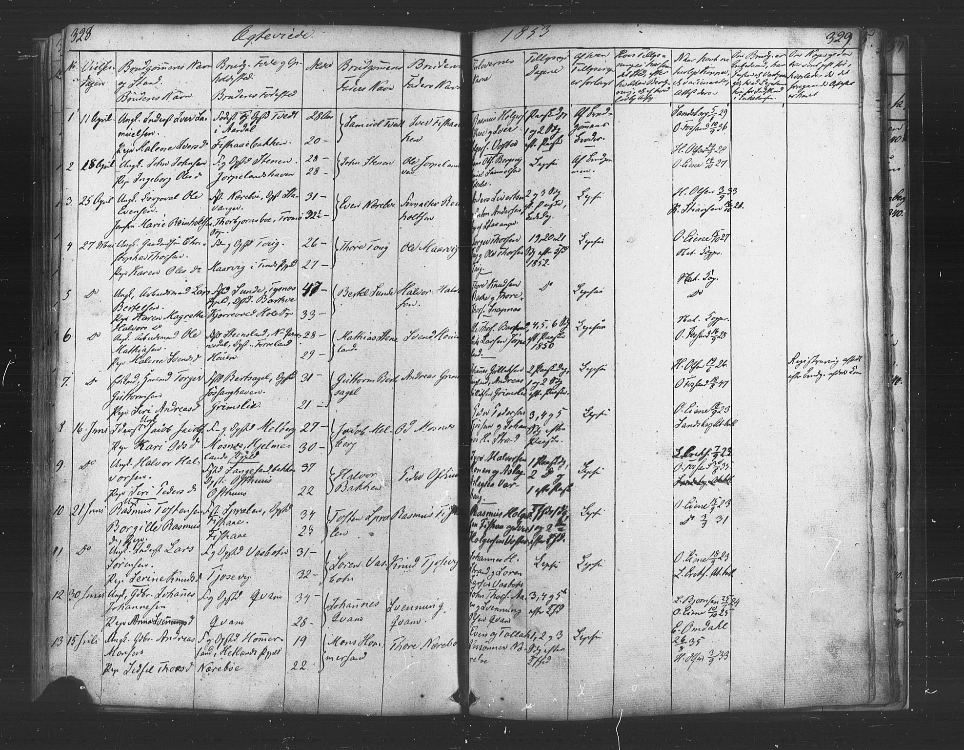 Strand sokneprestkontor, SAST/A-101828/H/Ha/Haa/L0006: Parish register (official) no. A 6, 1834-1854, p. 328-329