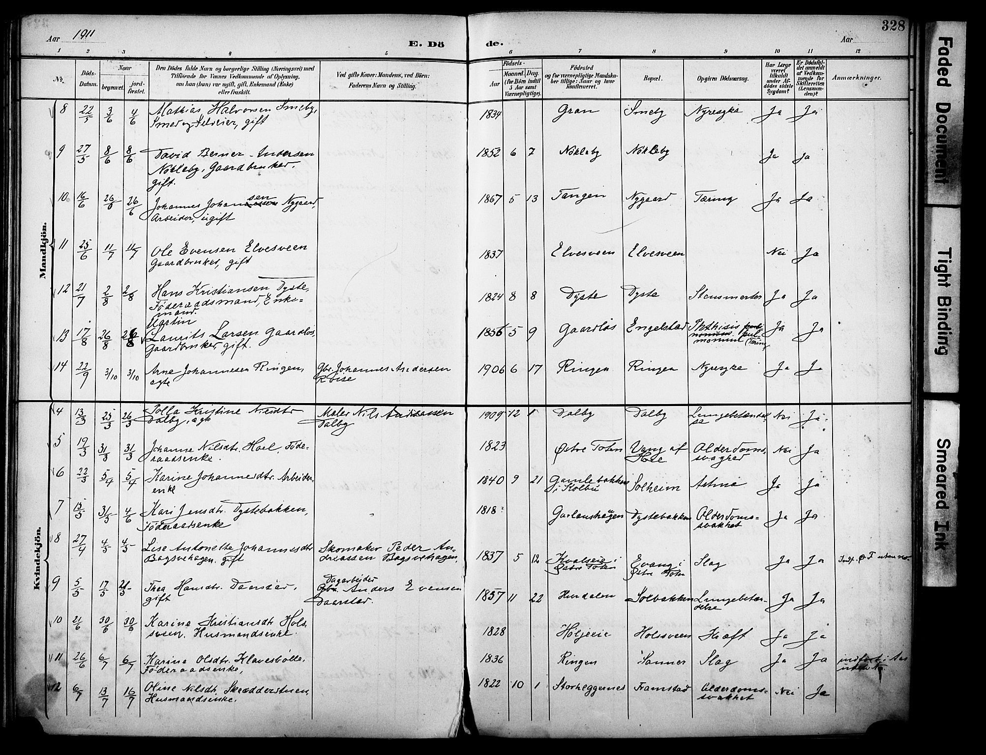 Vestre Toten prestekontor, SAH/PREST-108/H/Ha/Haa/L0013: Parish register (official) no. 13, 1895-1911, p. 328