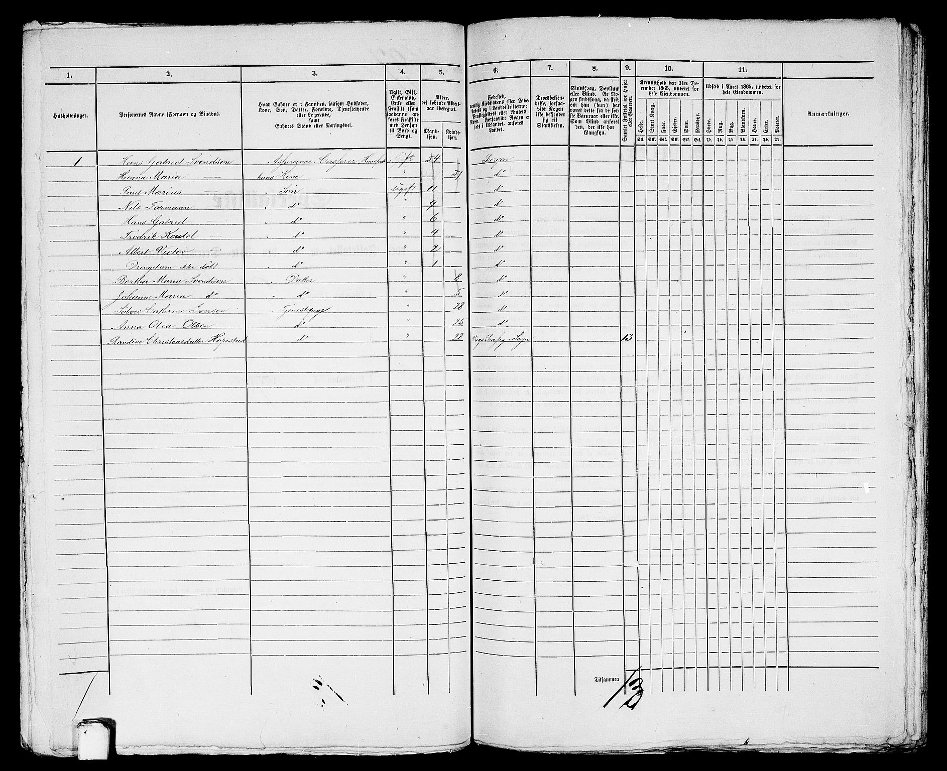 RA, 1865 census for Bergen, 1865, p. 1453