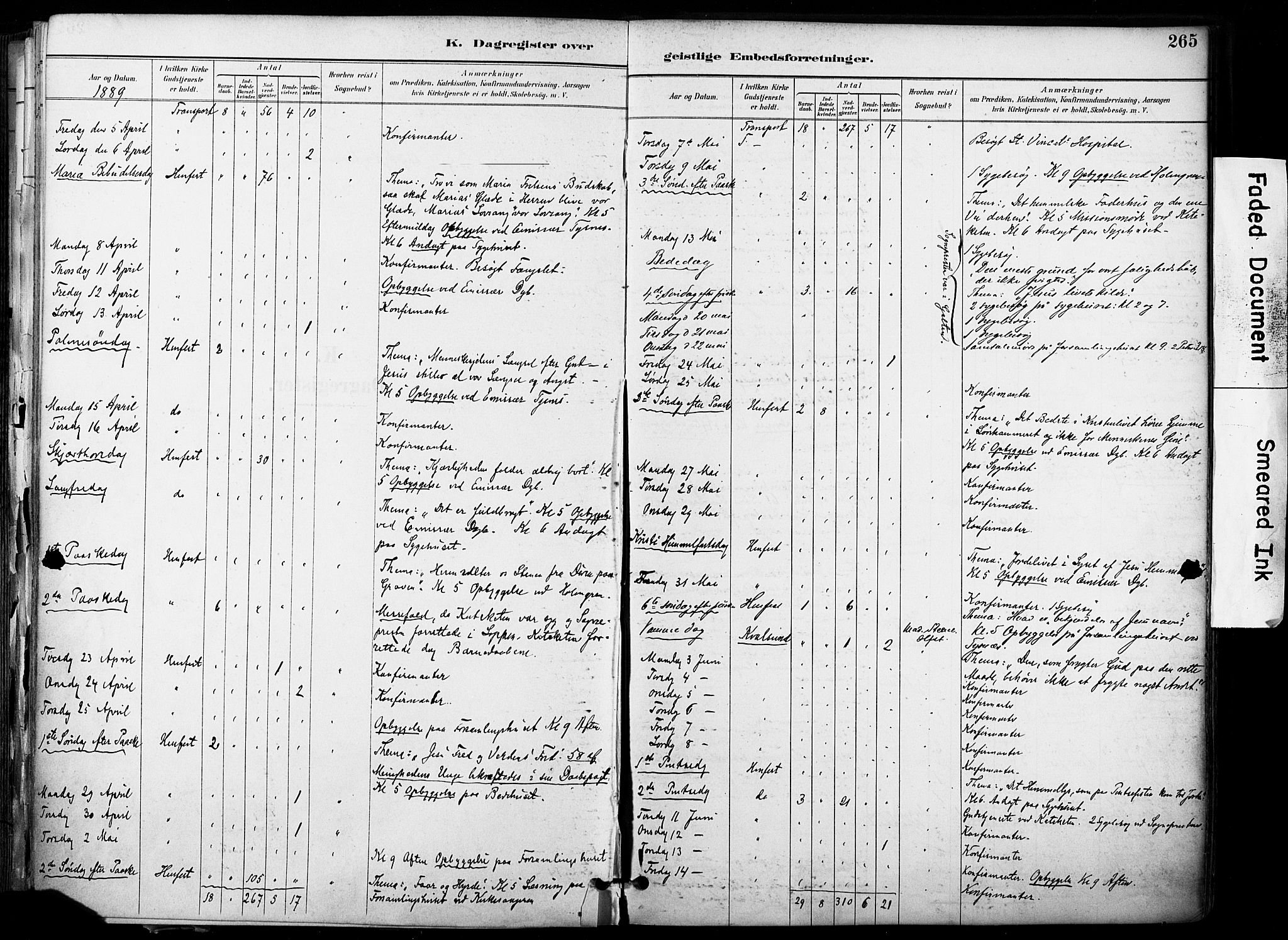 Hammerfest sokneprestkontor, AV/SATØ-S-1347/H/Ha/L0009.kirke: Parish register (official) no. 9, 1889-1897, p. 265