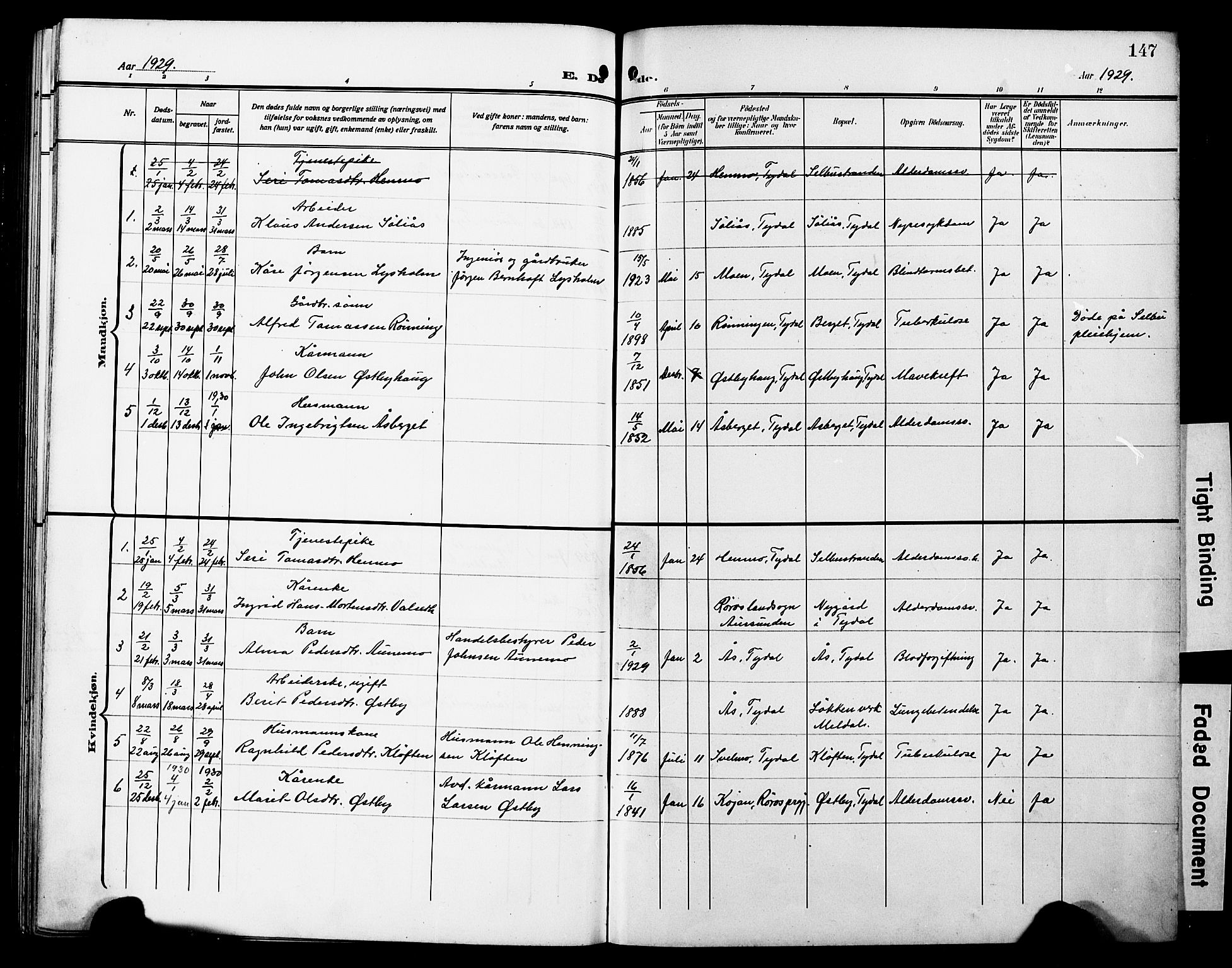 Ministerialprotokoller, klokkerbøker og fødselsregistre - Sør-Trøndelag, SAT/A-1456/698/L1168: Parish register (copy) no. 698C05, 1908-1930, p. 147