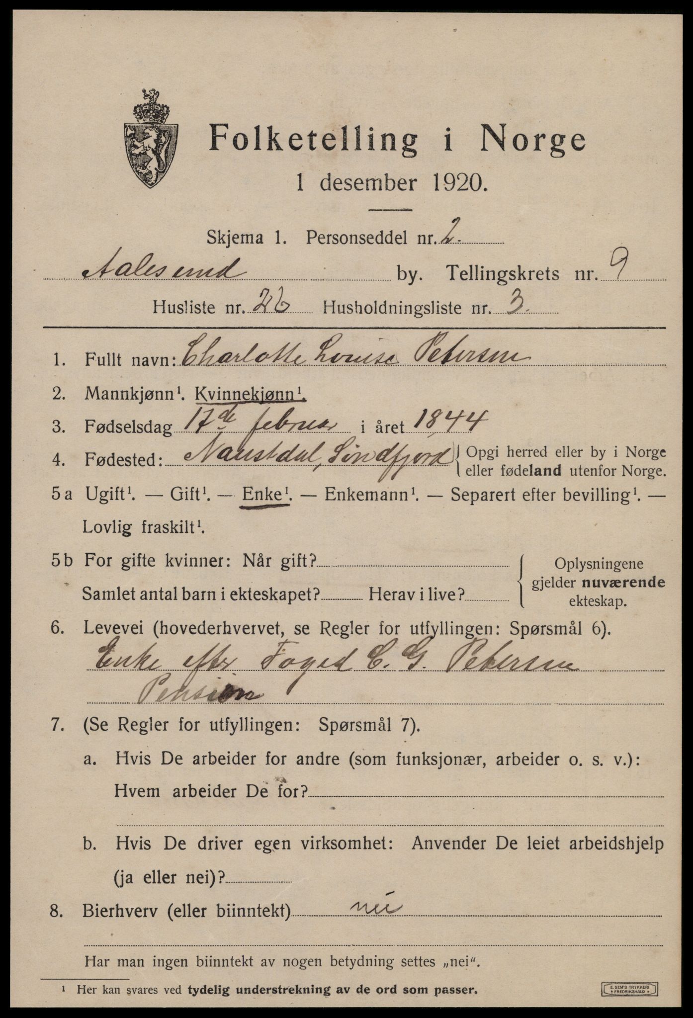 SAT, 1920 census for Ålesund, 1920, p. 23502