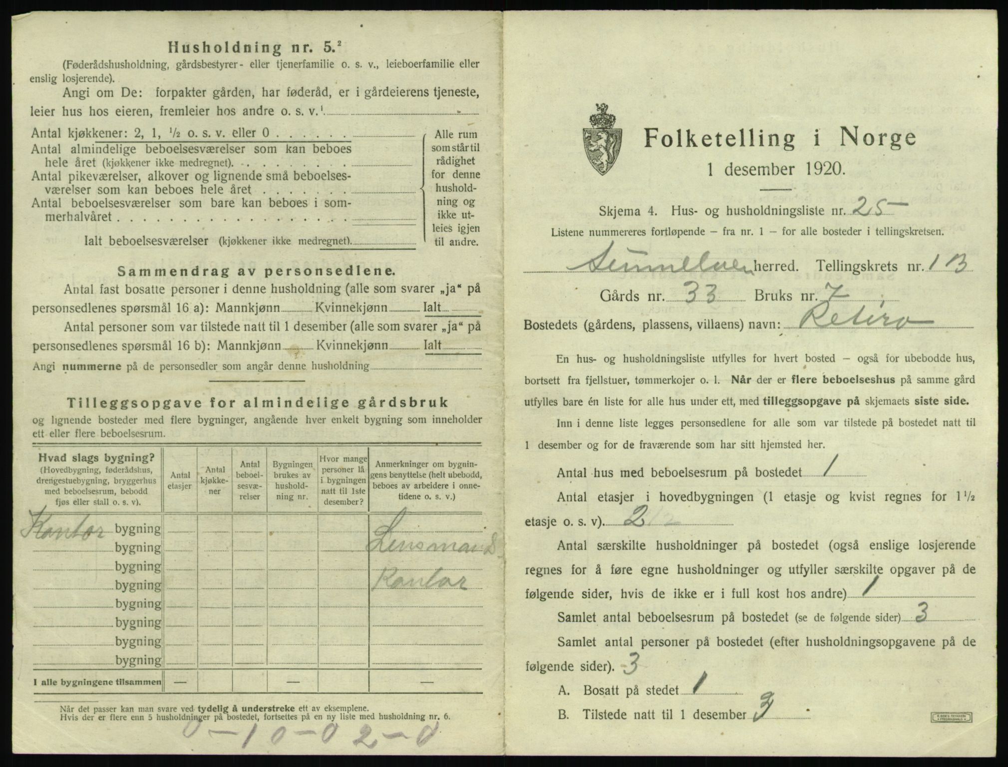 SAT, 1920 census for Sunnylven, 1920, p. 166