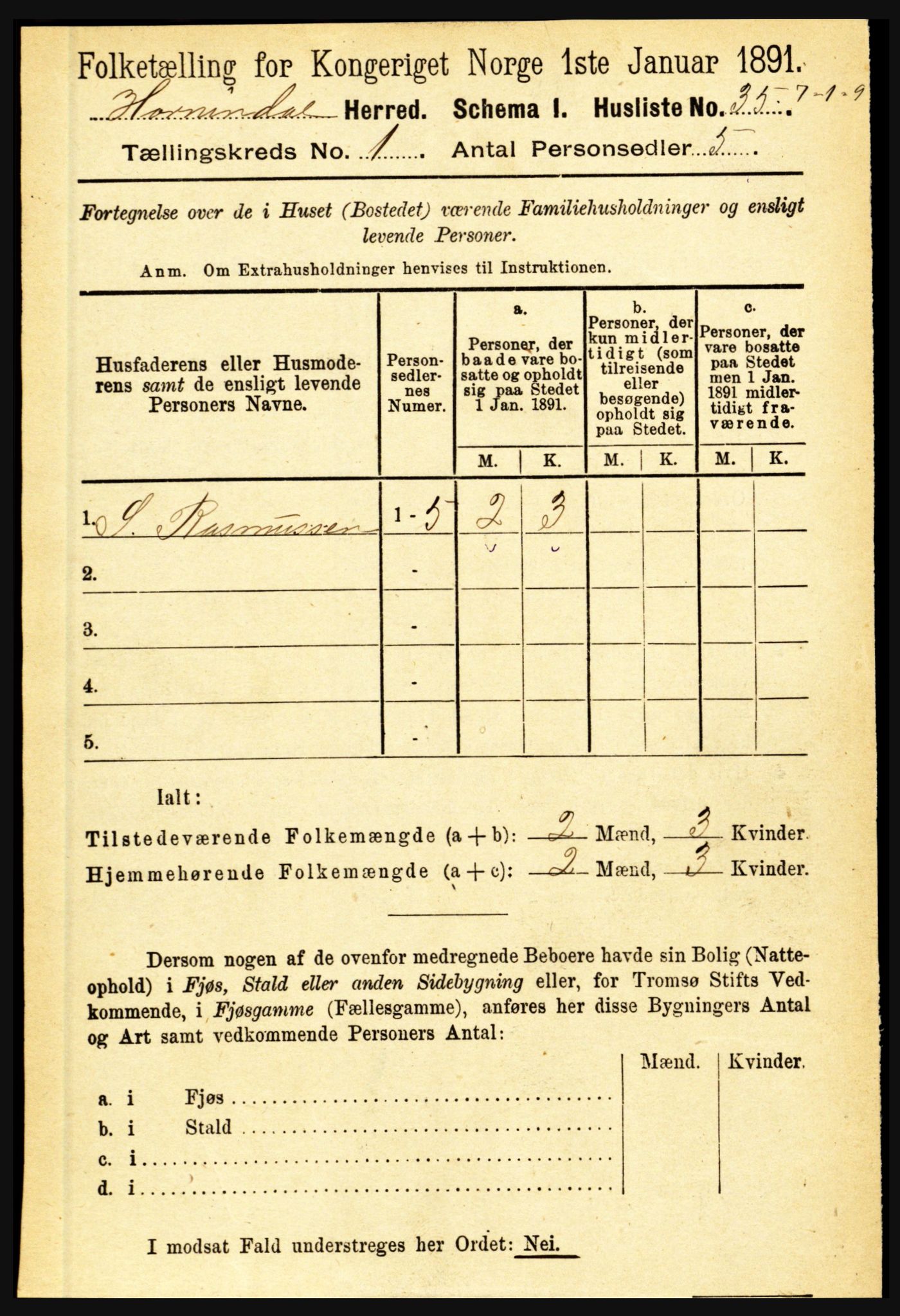 RA, 1891 census for 1444 Hornindal, 1891, p. 58