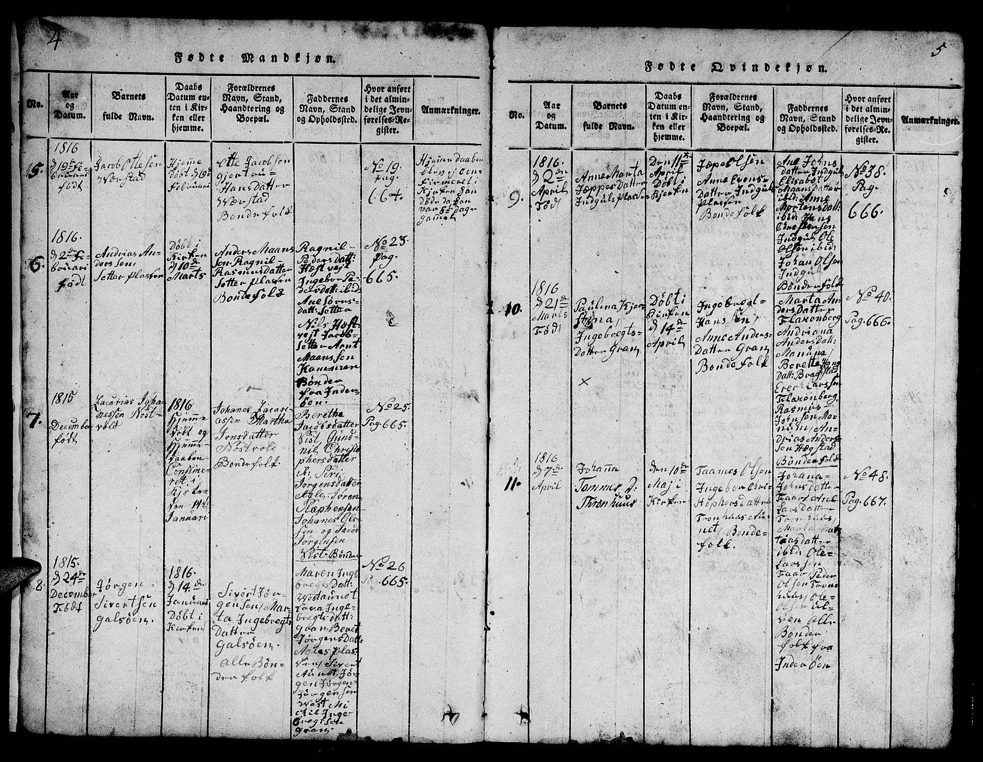 Ministerialprotokoller, klokkerbøker og fødselsregistre - Nord-Trøndelag, SAT/A-1458/730/L0298: Parish register (copy) no. 730C01, 1816-1849, p. 4-5
