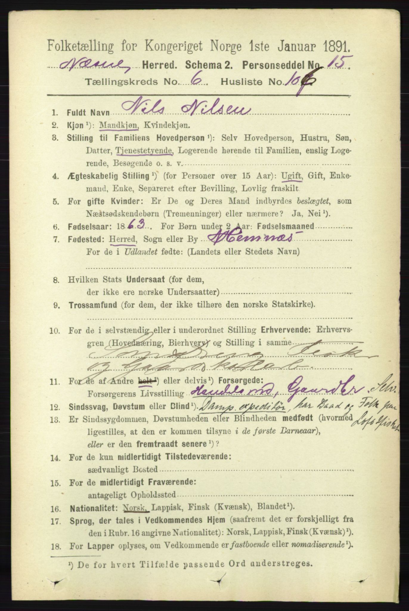 RA, 1891 census for 1828 Nesna, 1891, p. 3990