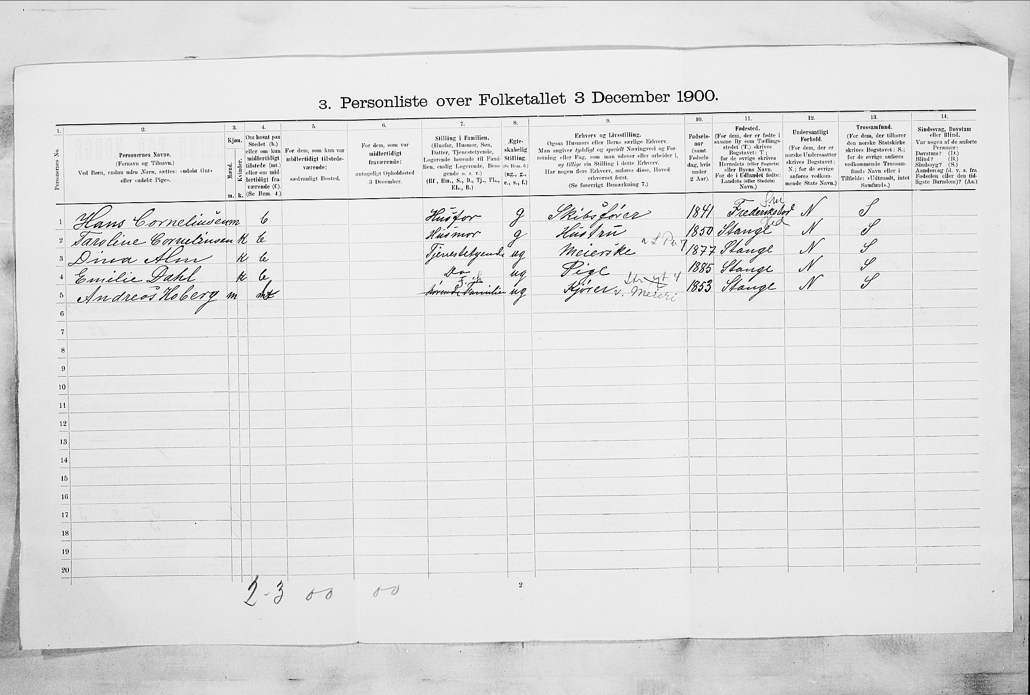 RA, 1900 census for Larvik, 1900, p. 1401