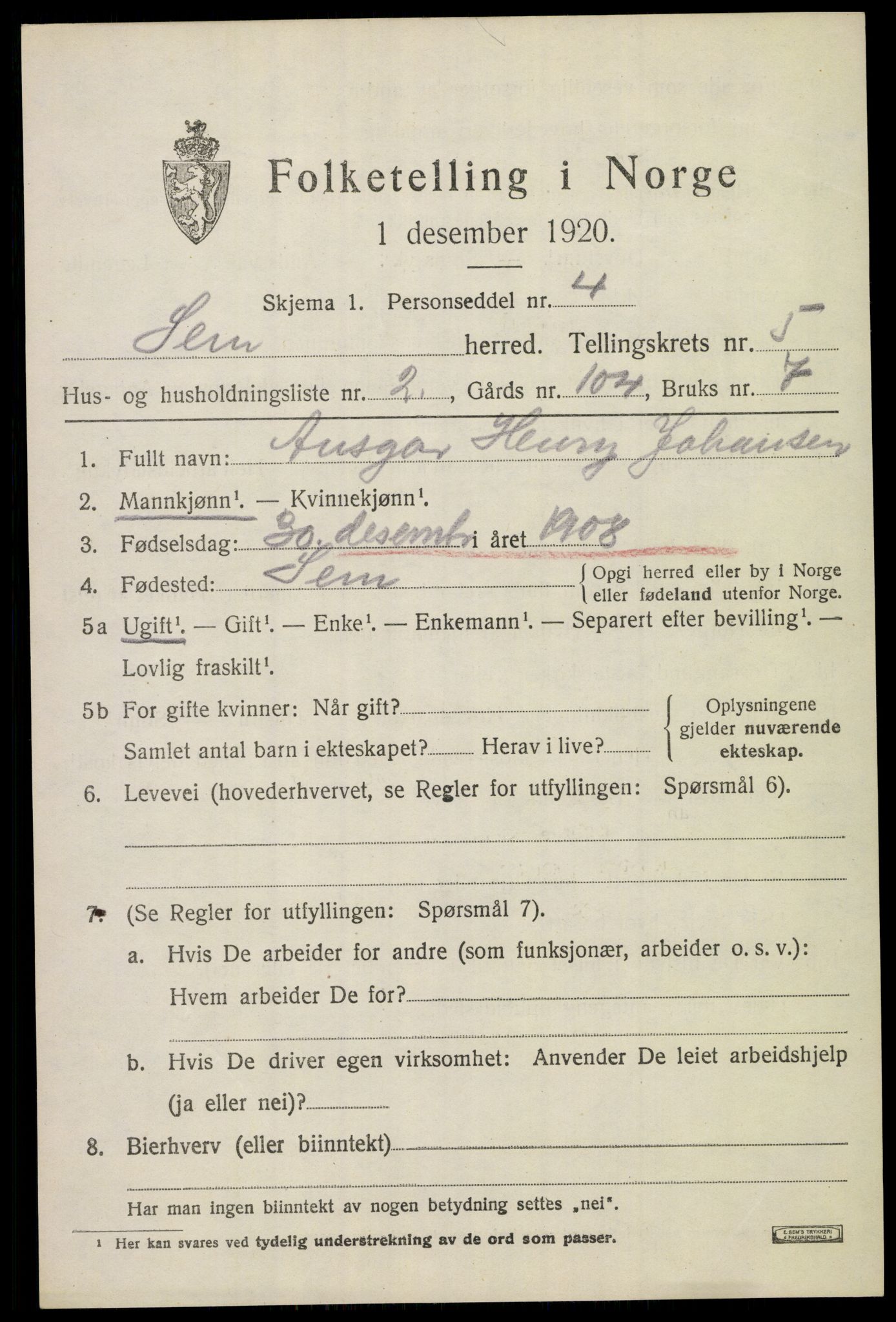 SAKO, 1920 census for Sem, 1920, p. 7859