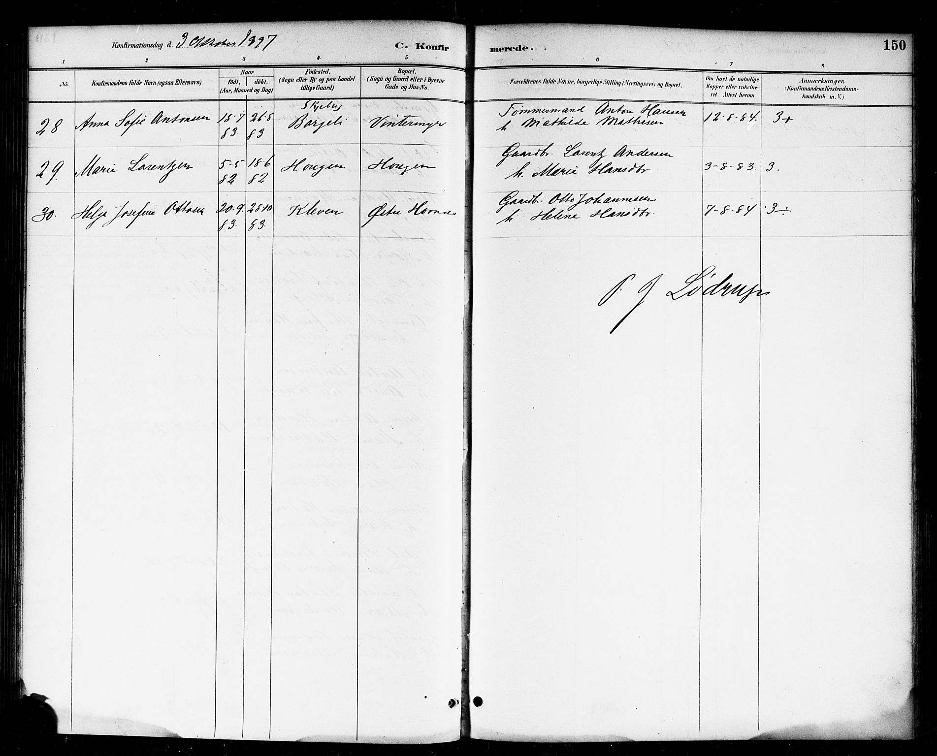 Skjeberg prestekontor Kirkebøker, SAO/A-10923/F/Fa/L0009: Parish register (official) no. I 9, 1886-1897, p. 150