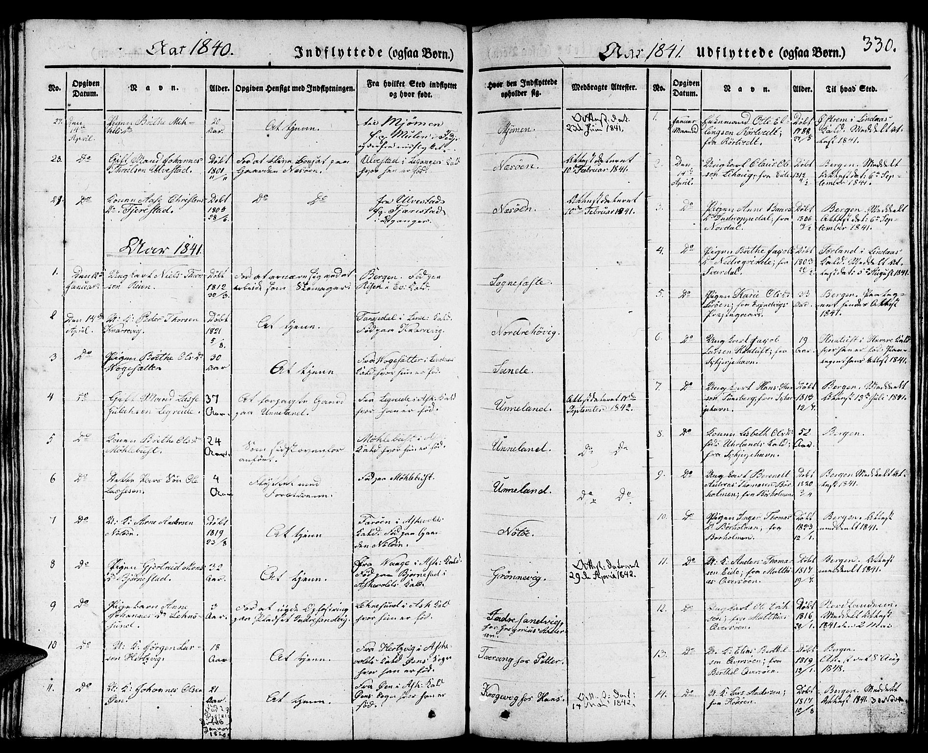 Gulen sokneprestembete, AV/SAB-A-80201/H/Haa/Haaa/L0020: Parish register (official) no. A 20, 1837-1847, p. 330