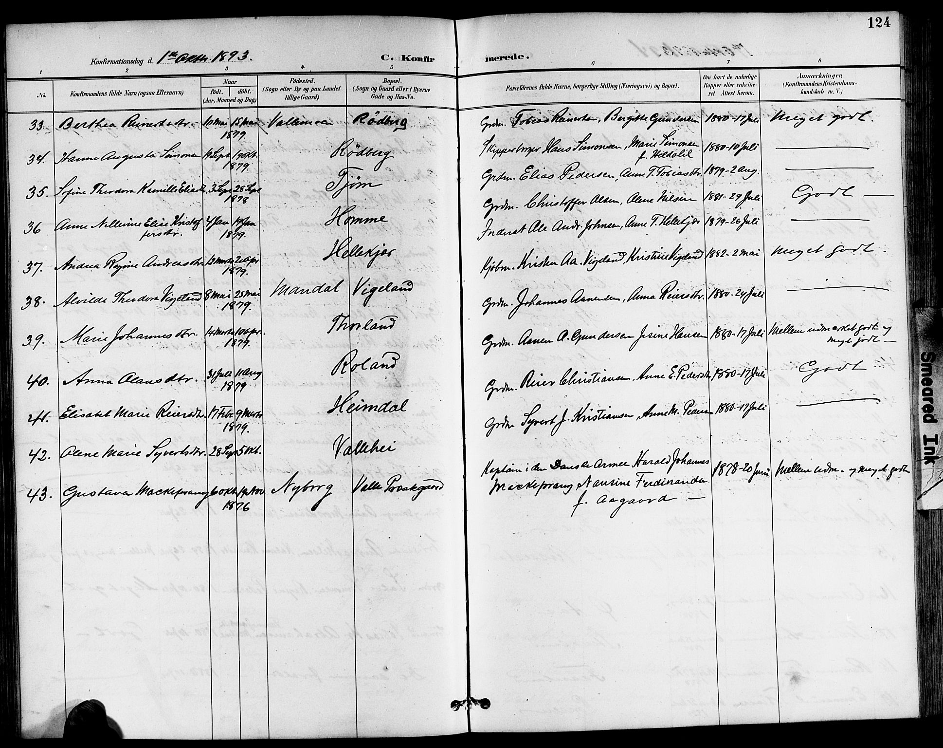 Sør-Audnedal sokneprestkontor, AV/SAK-1111-0039/F/Fb/Fbb/L0006: Parish register (copy) no. B 6, 1893-1915, p. 124