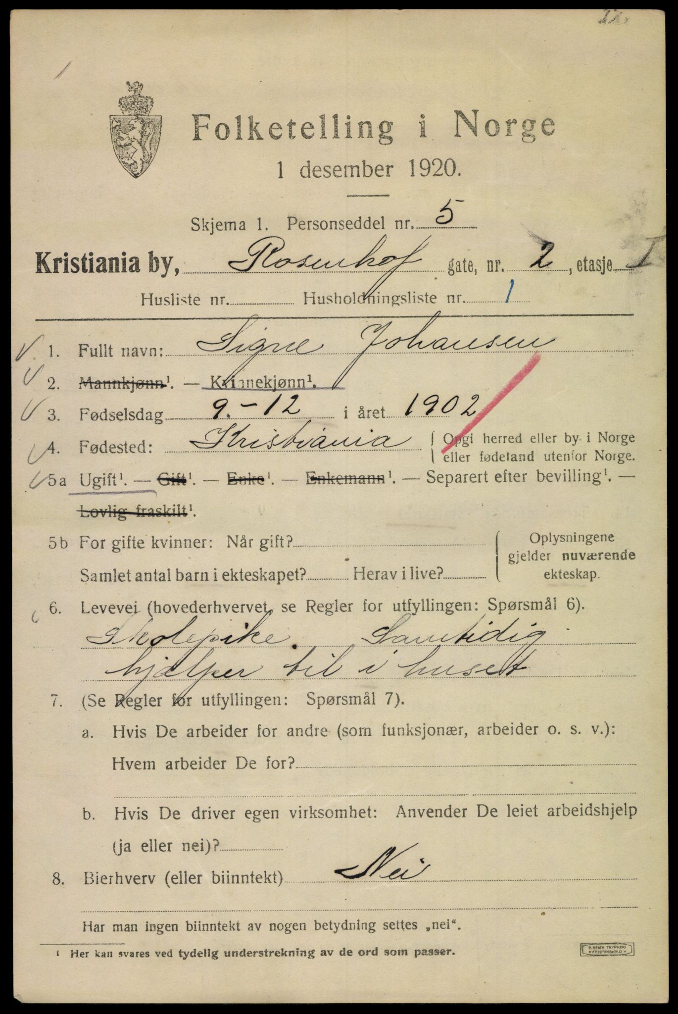 SAO, 1920 census for Kristiania, 1920, p. 465239