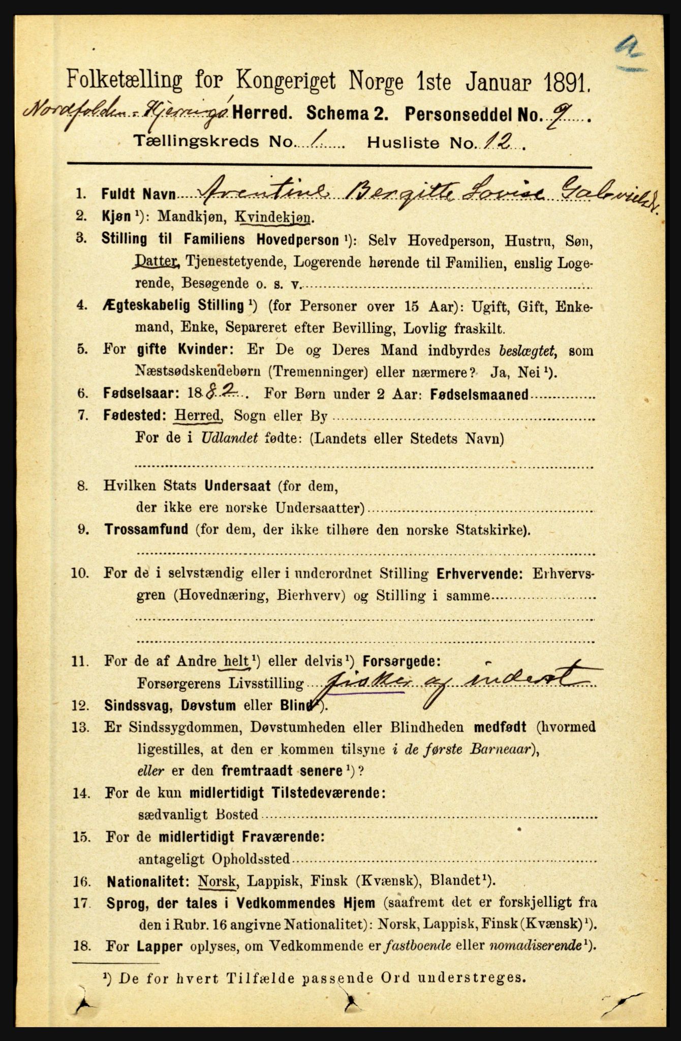 RA, 1891 census for 1846 Nordfold-Kjerringøy, 1891, p. 152