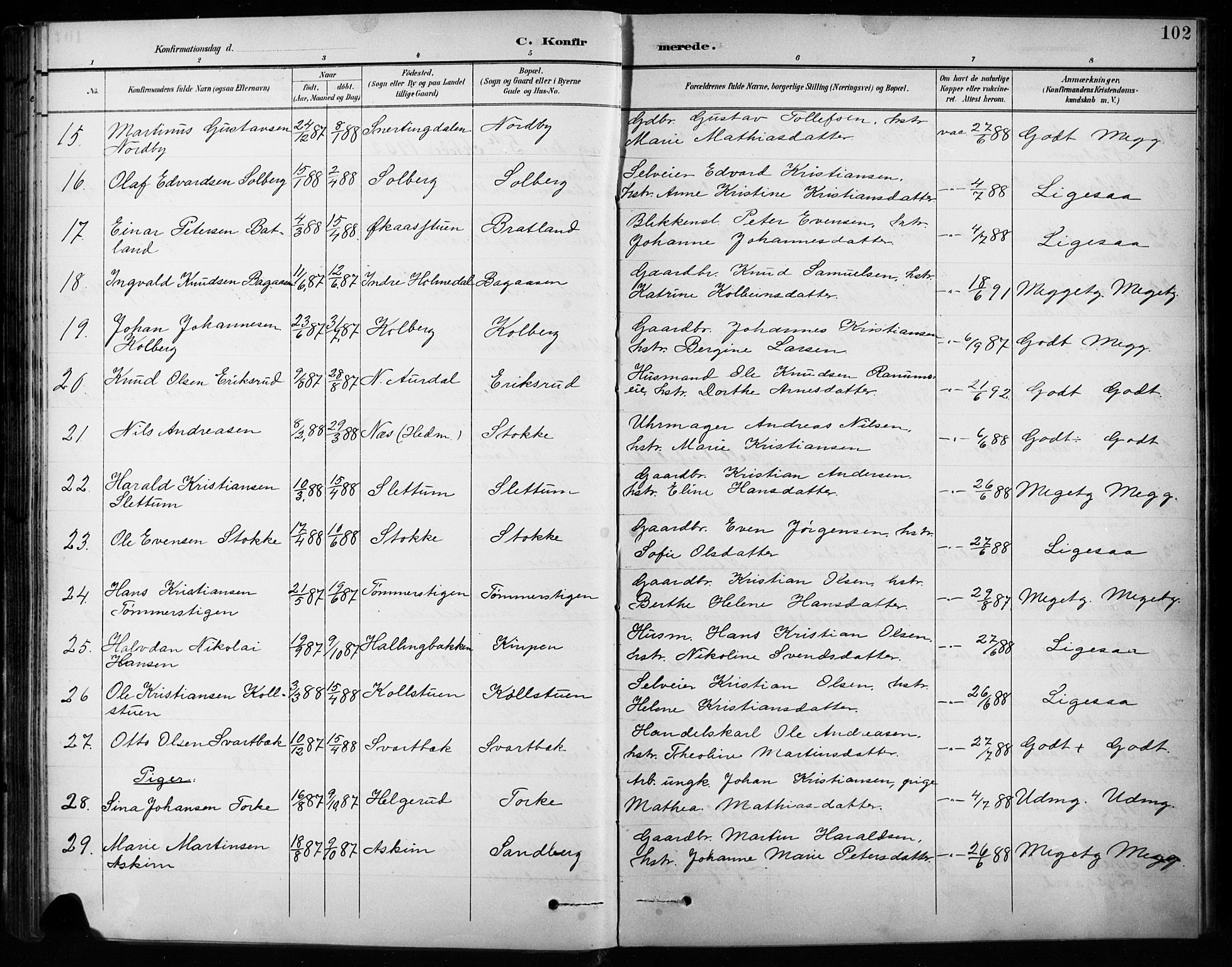 Vardal prestekontor, SAH/PREST-100/H/Ha/Hab/L0010: Parish register (copy) no. 10, 1895-1903, p. 102
