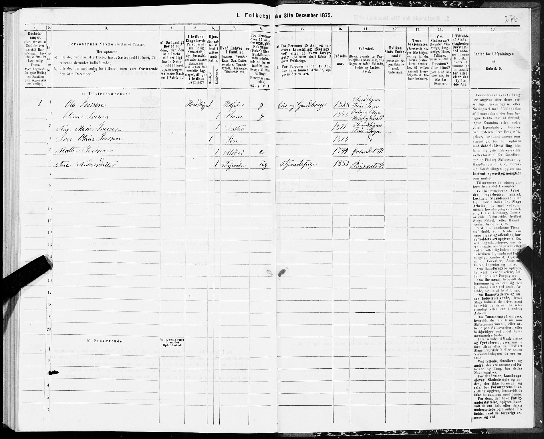 SAT, 1875 census for 1601 Trondheim, 1875, p. 8276