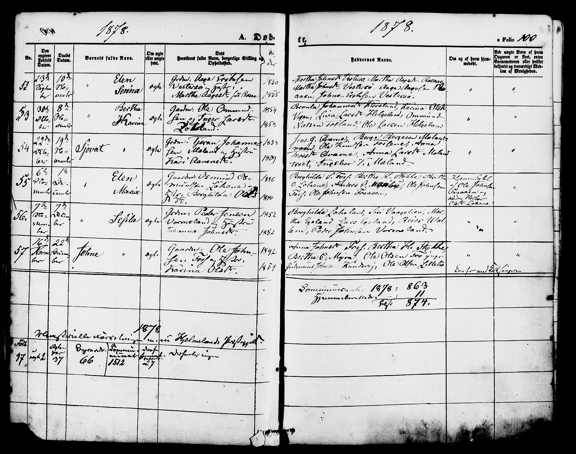 Hjelmeland sokneprestkontor, AV/SAST-A-101843/01/IV/L0011: Parish register (official) no. A 11, 1861-1878, p. 100