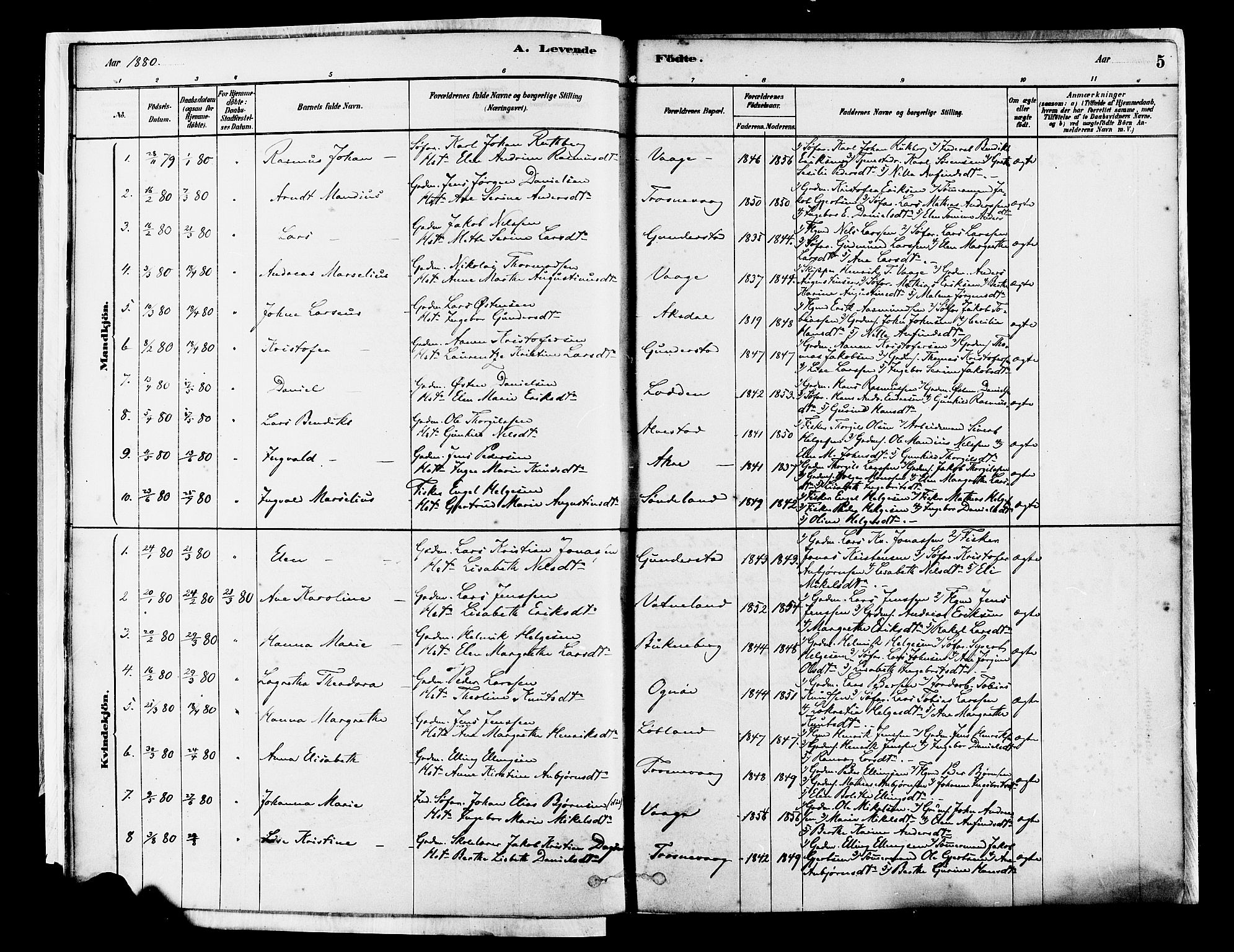 Tysvær sokneprestkontor, AV/SAST-A -101864/H/Ha/Haa/L0007: Parish register (official) no. A 7, 1878-1897, p. 5