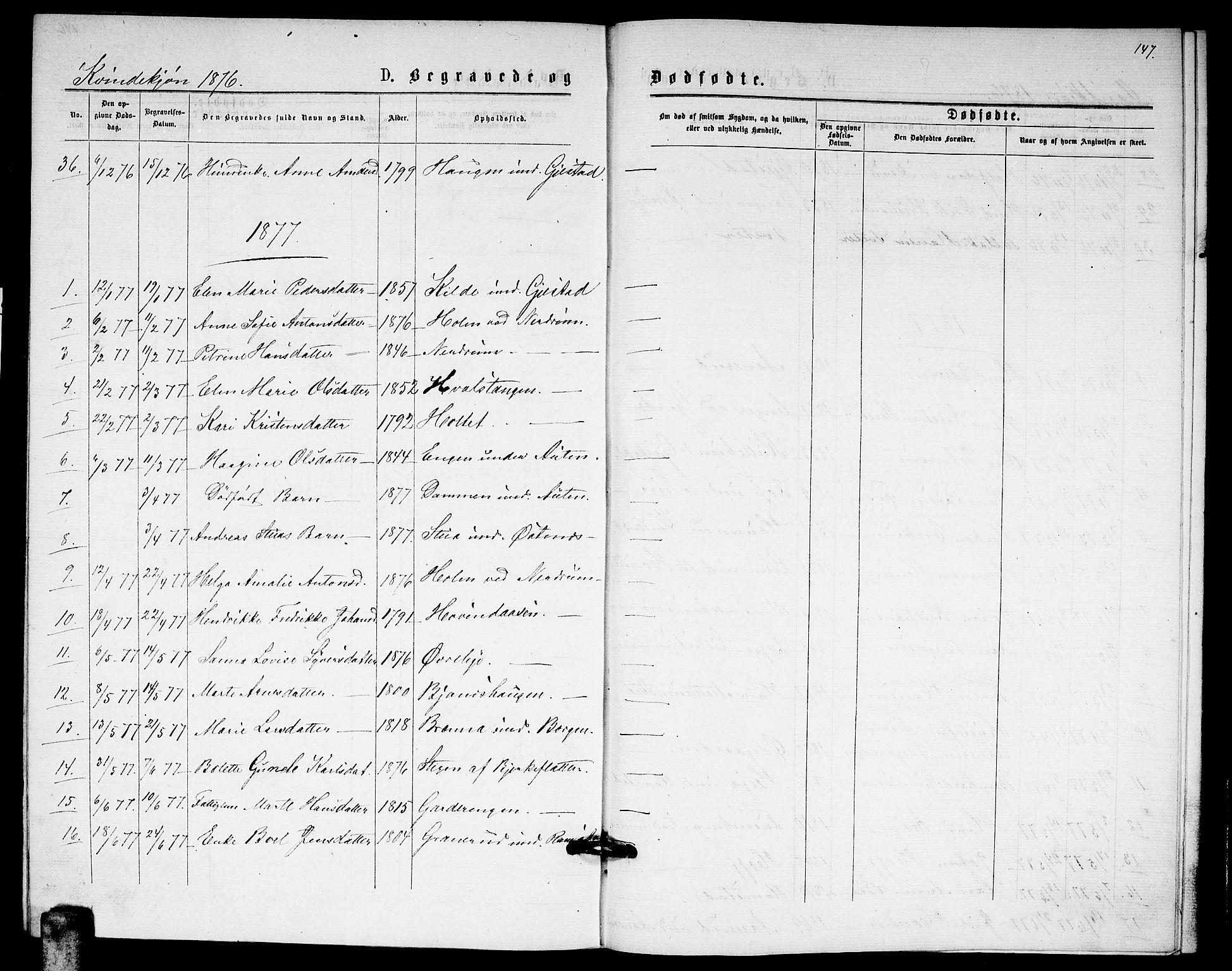 Fet prestekontor Kirkebøker, SAO/A-10370a/G/Ga/L0005: Parish register (copy) no. I 5, 1875-1877, p. 147