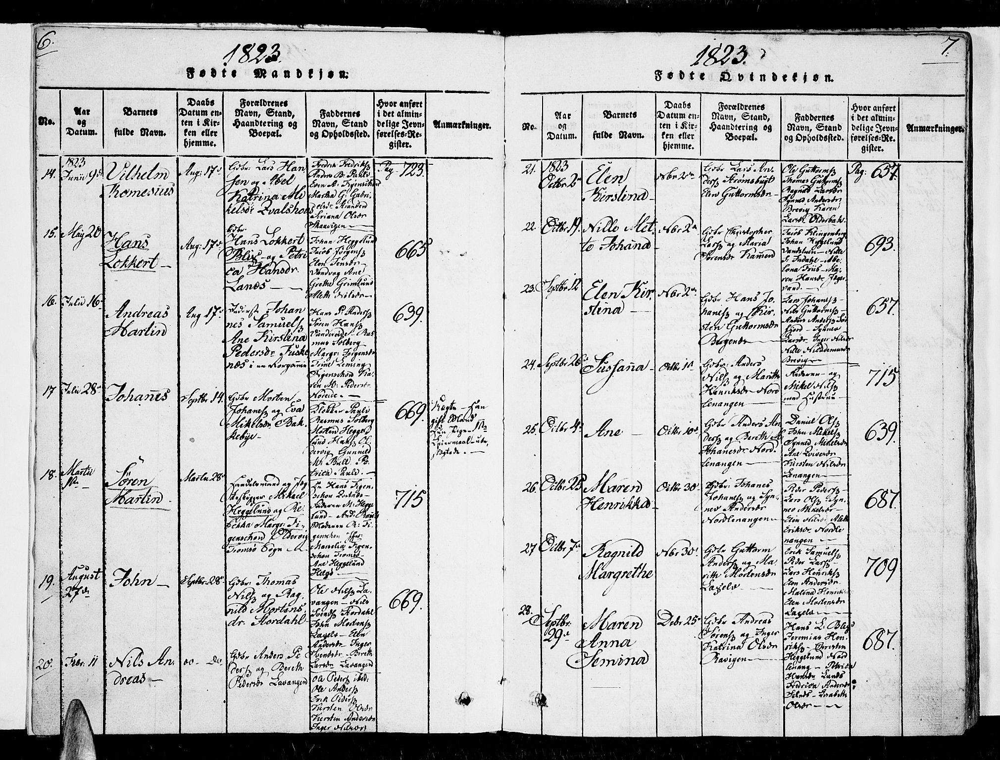 Karlsøy sokneprestembete, SATØ/S-1299/H/Ha/Haa/L0002kirke: Parish register (official) no. 2, 1823-1842, p. 6-7
