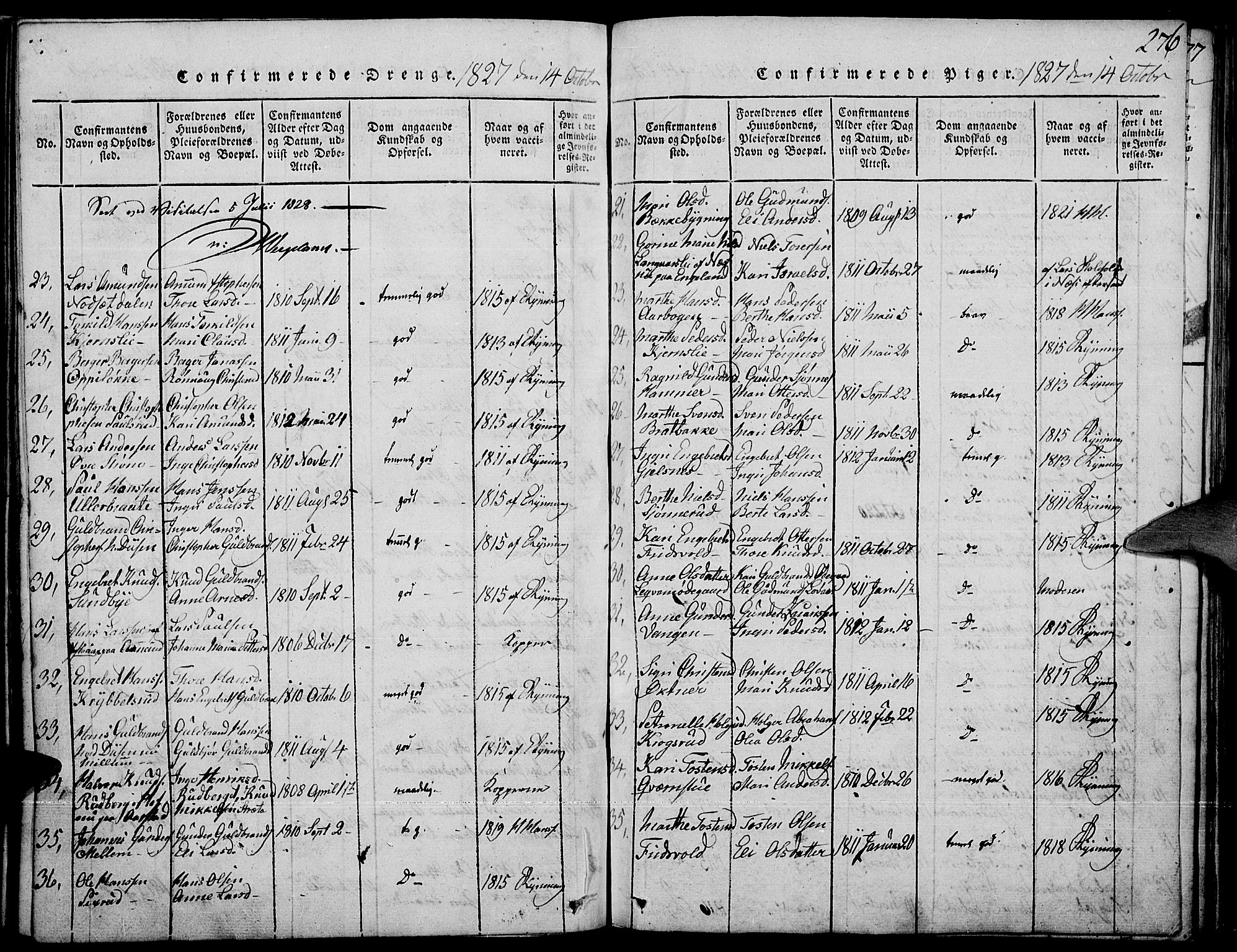 Strøm-Odalen prestekontor, SAH/PREST-028/H/Ha/Haa/L0006: Parish register (official) no. 6, 1814-1850, p. 276