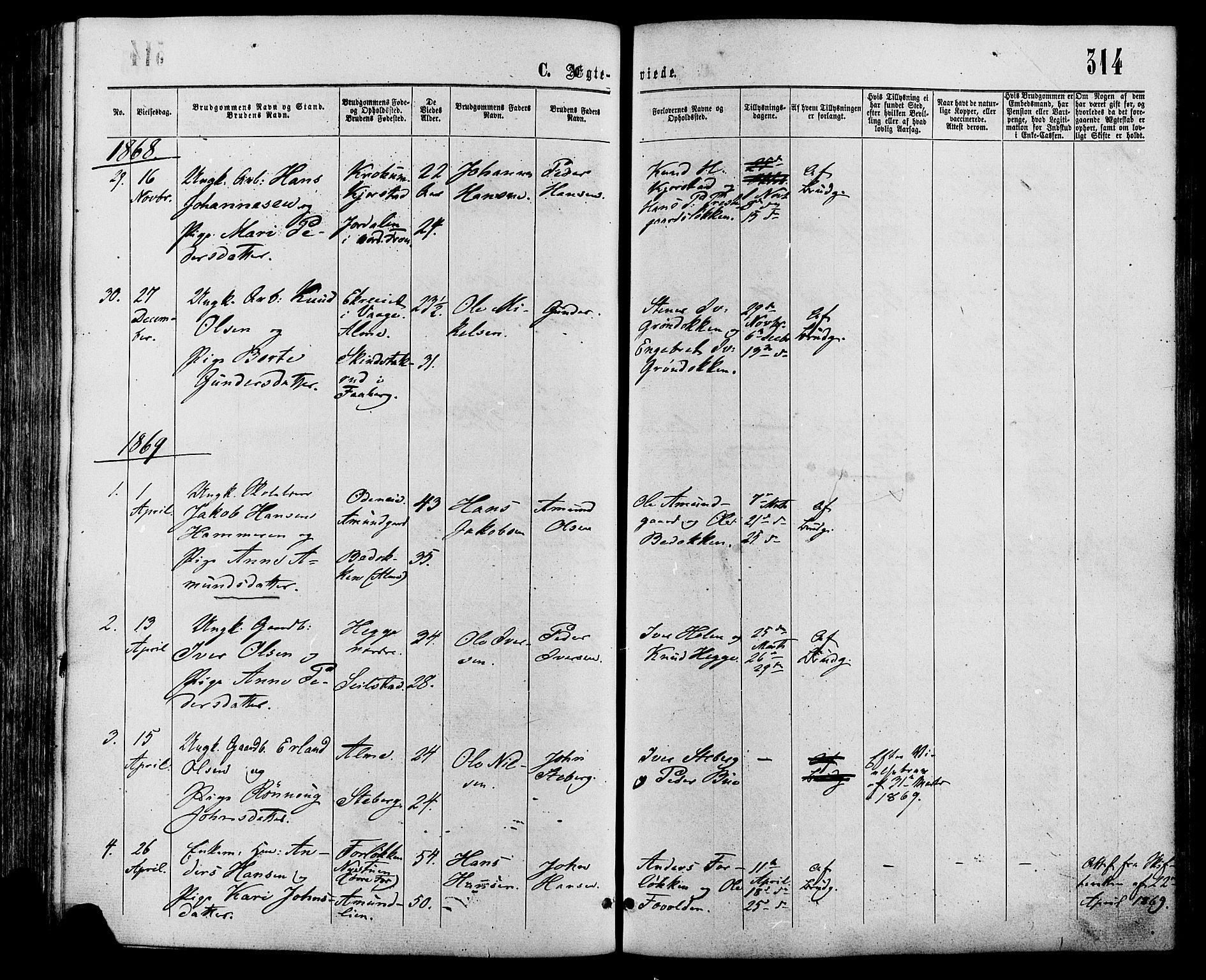 Sør-Fron prestekontor, SAH/PREST-010/H/Ha/Haa/L0002: Parish register (official) no. 2, 1864-1880, p. 314