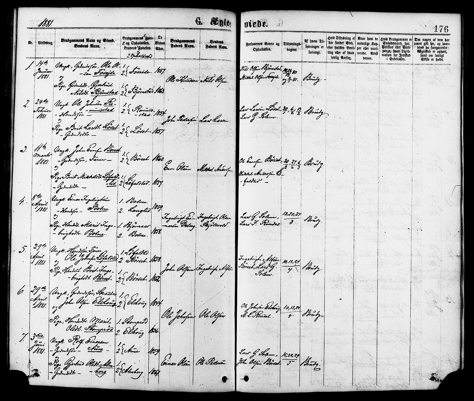 Ministerialprotokoller, klokkerbøker og fødselsregistre - Møre og Romsdal, AV/SAT-A-1454/598/L1068: Parish register (official) no. 598A02, 1872-1881, p. 176