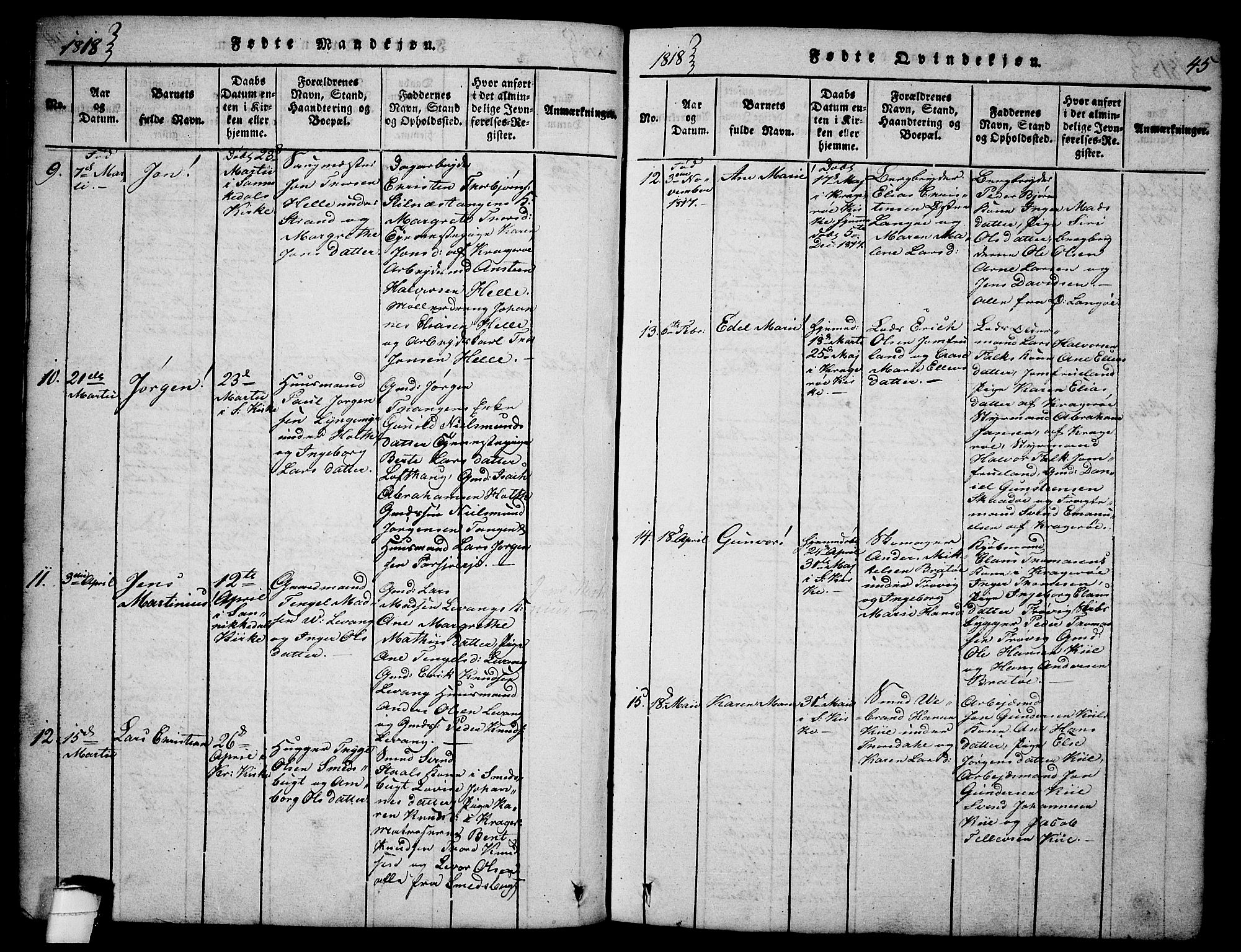 Sannidal kirkebøker, SAKO/A-296/F/Fa/L0004: Parish register (official) no. 4, 1814-1829, p. 45