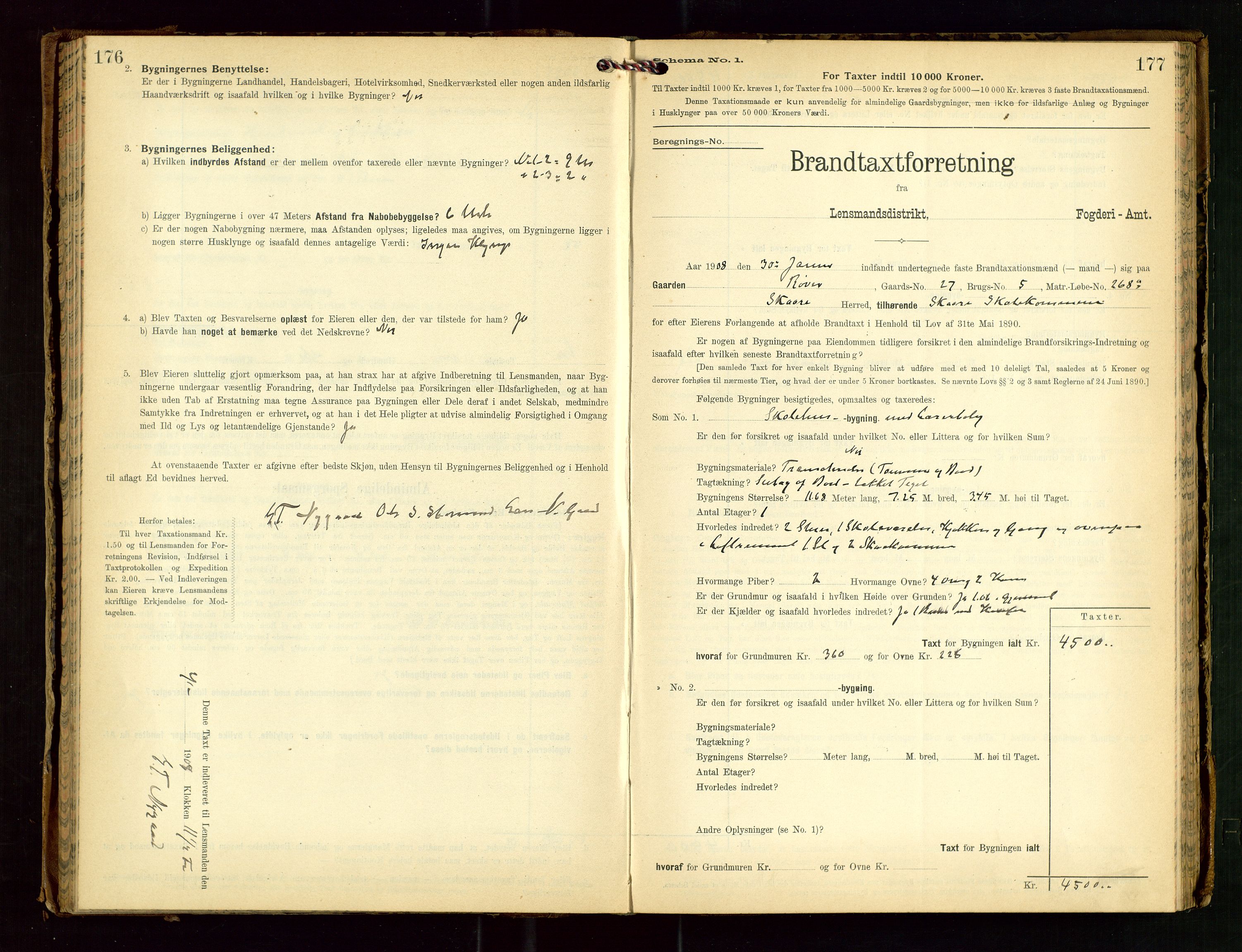 Torvestad lensmannskontor, SAST/A-100307/1/Gob/L0003: "Brandtaxationsprotokol for Torvestad Lensmannsdistrikt", 1905-1909, p. 176-177