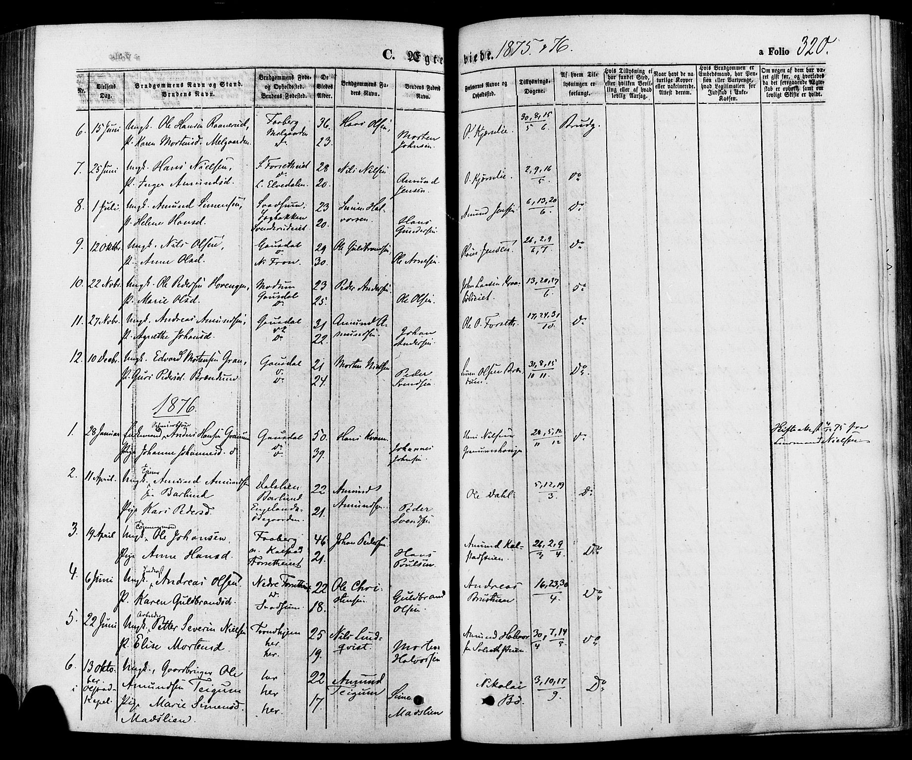 Gausdal prestekontor, SAH/PREST-090/H/Ha/Haa/L0010: Parish register (official) no. 10, 1867-1886, p. 320