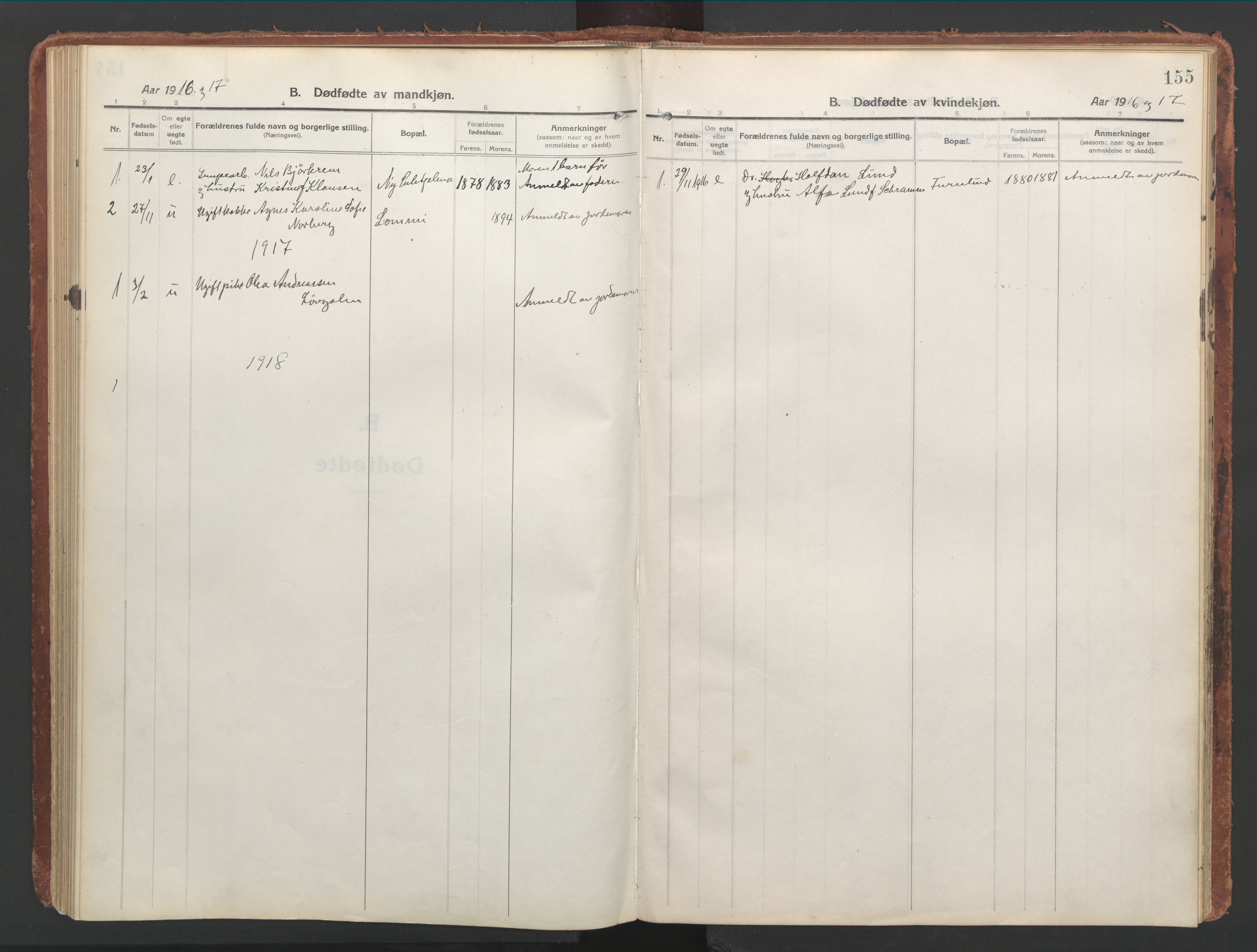 Ministerialprotokoller, klokkerbøker og fødselsregistre - Nordland, AV/SAT-A-1459/850/L0715: Curate's parish register no. 850B05, 1913-1924, p. 155