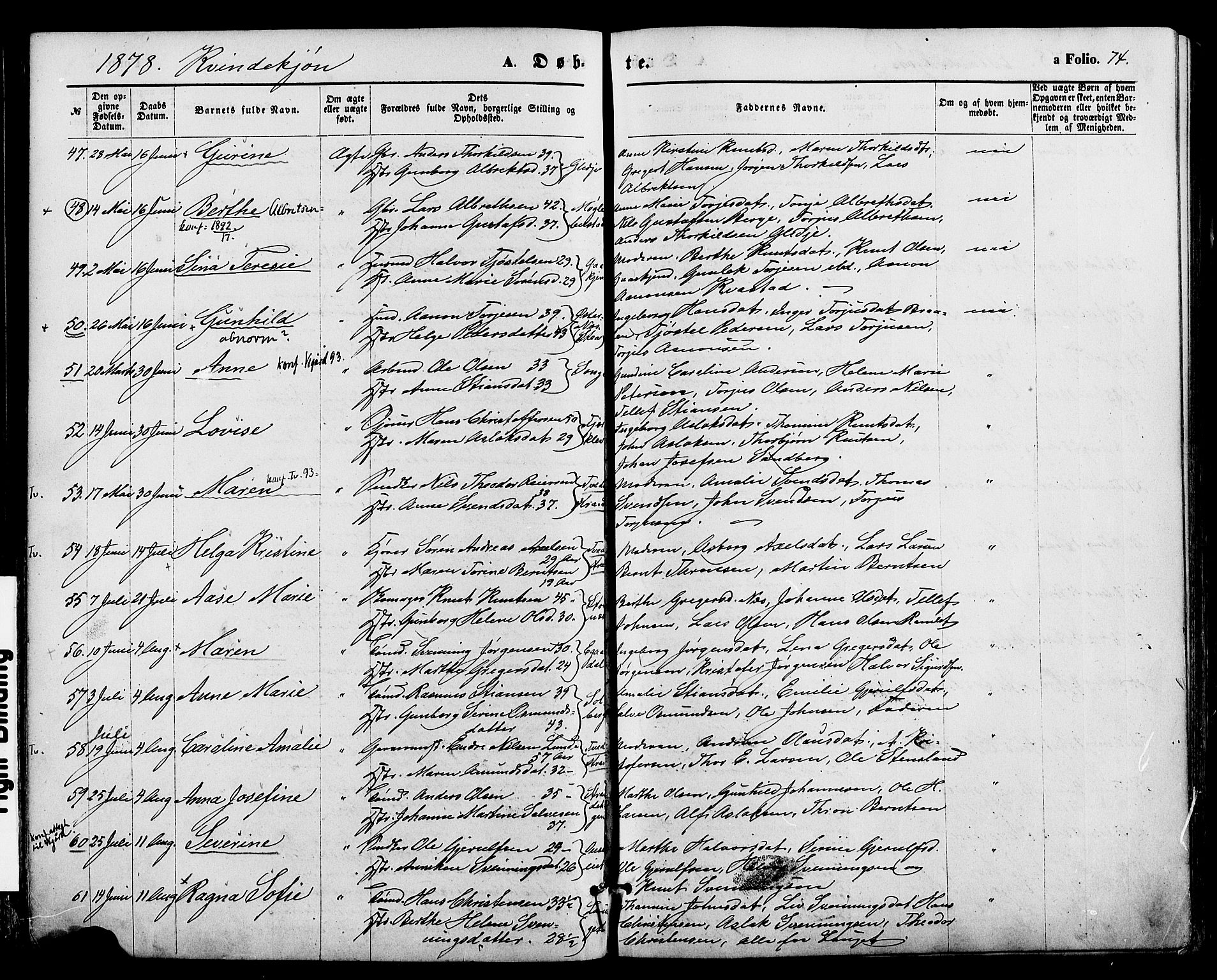 Holt sokneprestkontor, AV/SAK-1111-0021/F/Fa/L0010: Parish register (official) no. A 10, 1872-1885, p. 74