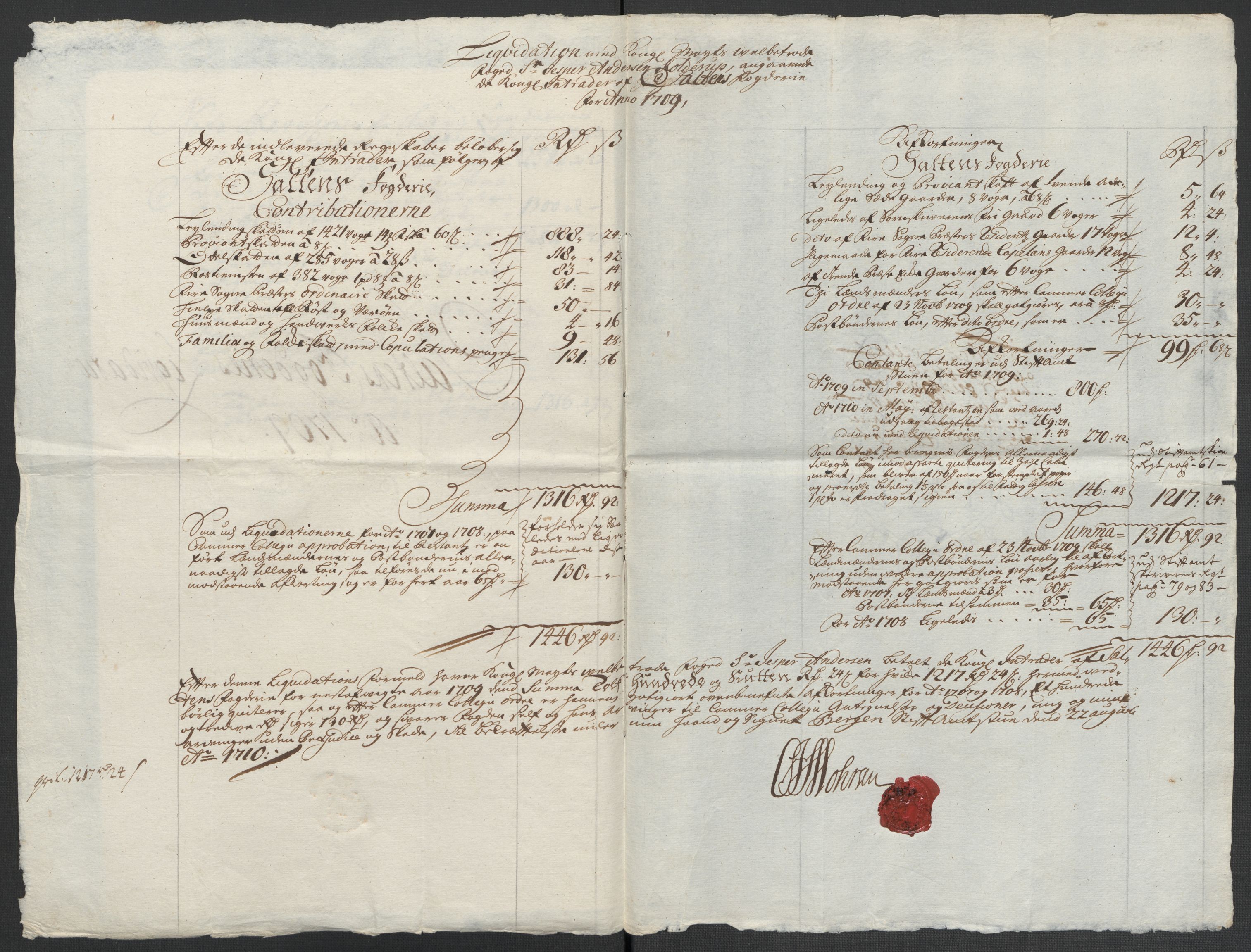 Rentekammeret inntil 1814, Reviderte regnskaper, Fogderegnskap, AV/RA-EA-4092/R66/L4581: Fogderegnskap Salten, 1707-1710, p. 306