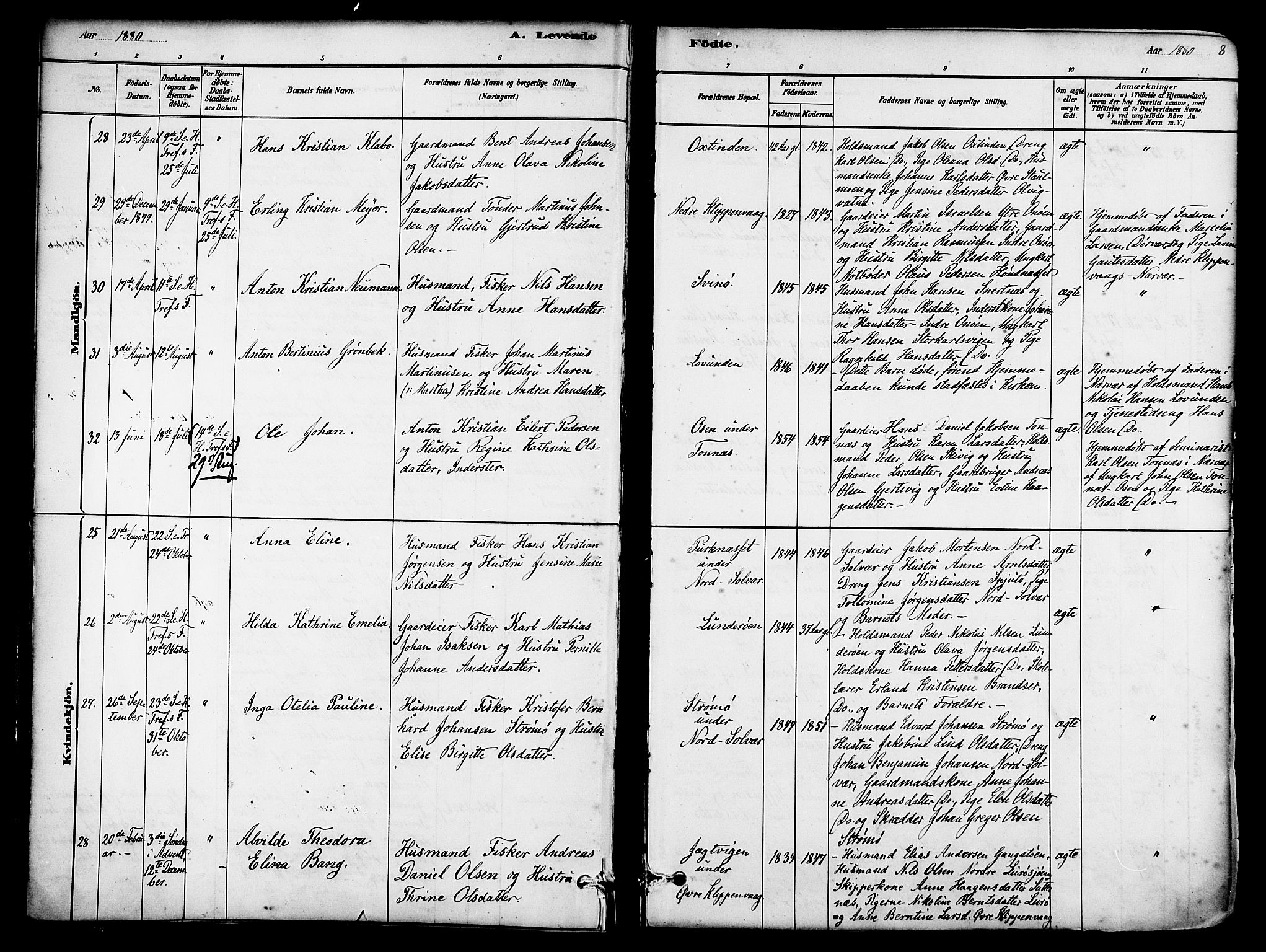 Ministerialprotokoller, klokkerbøker og fødselsregistre - Nordland, AV/SAT-A-1459/839/L0568: Parish register (official) no. 839A05, 1880-1902, p. 8