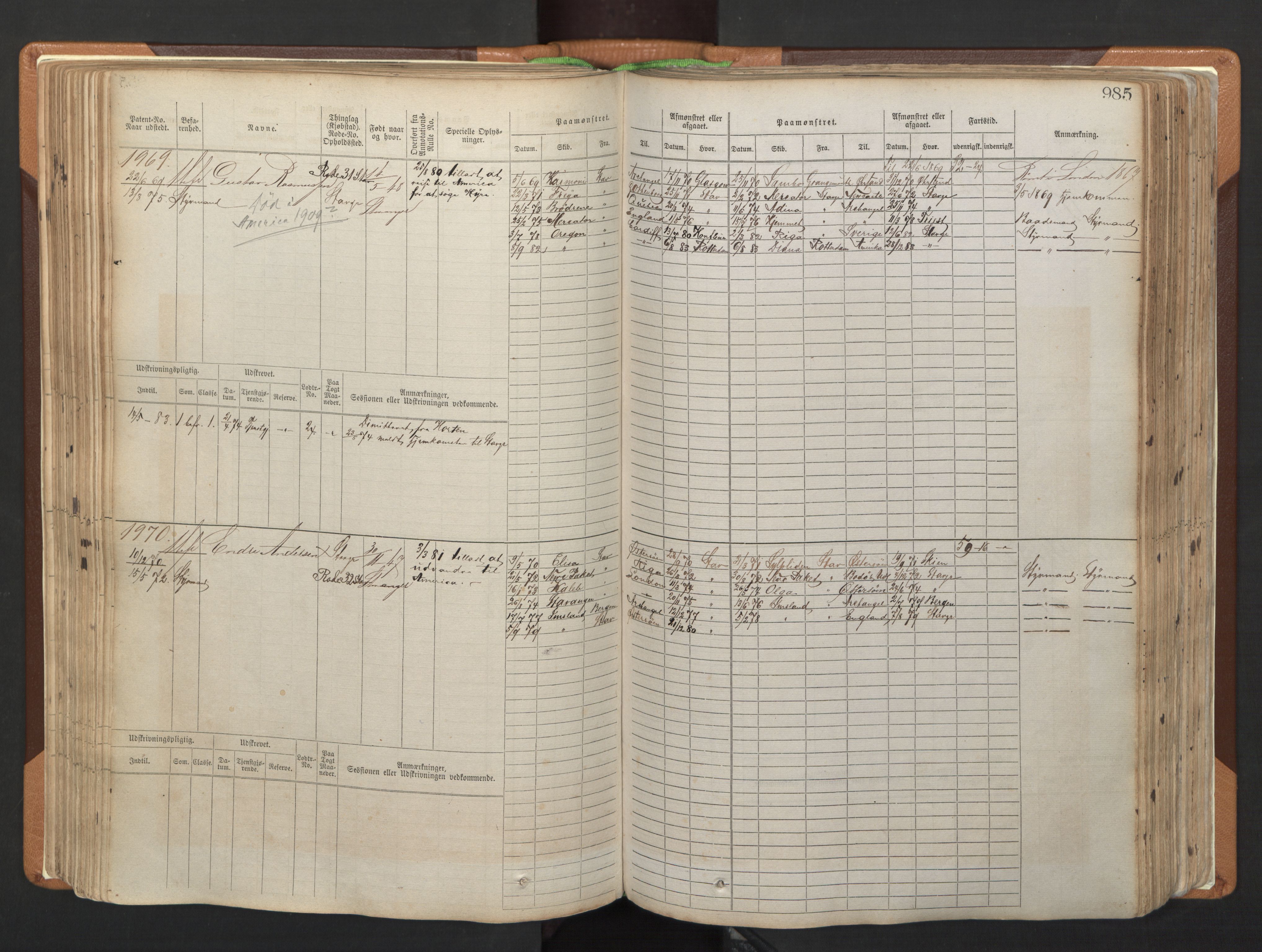 Stavanger sjømannskontor, AV/SAST-A-102006/F/Fb/Fbb/L0006: Sjøfartshovedrulle, patentnr. 1607-2402 (del 3), 1869-1880, p. 185