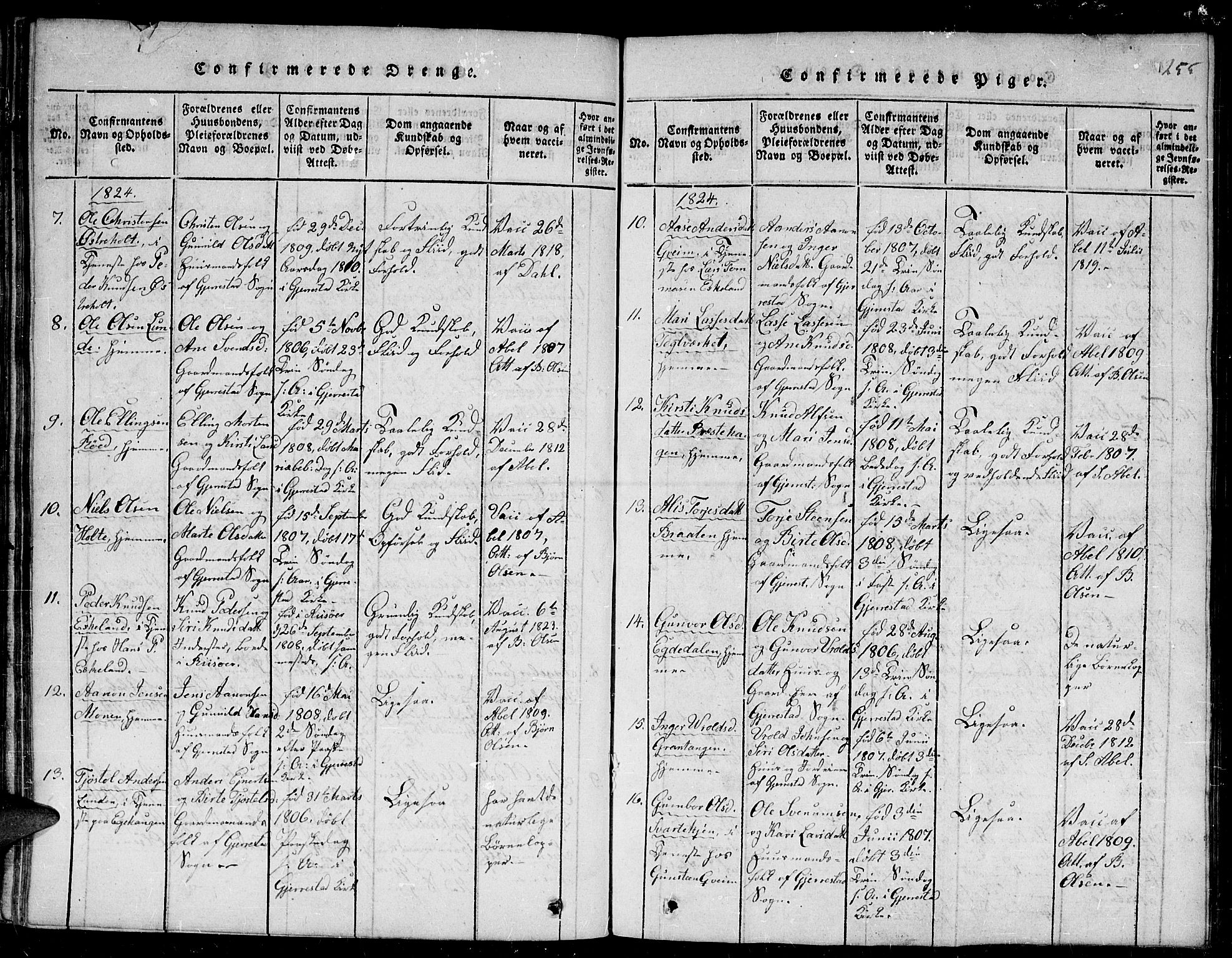 Gjerstad sokneprestkontor, AV/SAK-1111-0014/F/Fb/Fba/L0002: Parish register (copy) no. B 2, 1816-1845, p. 255