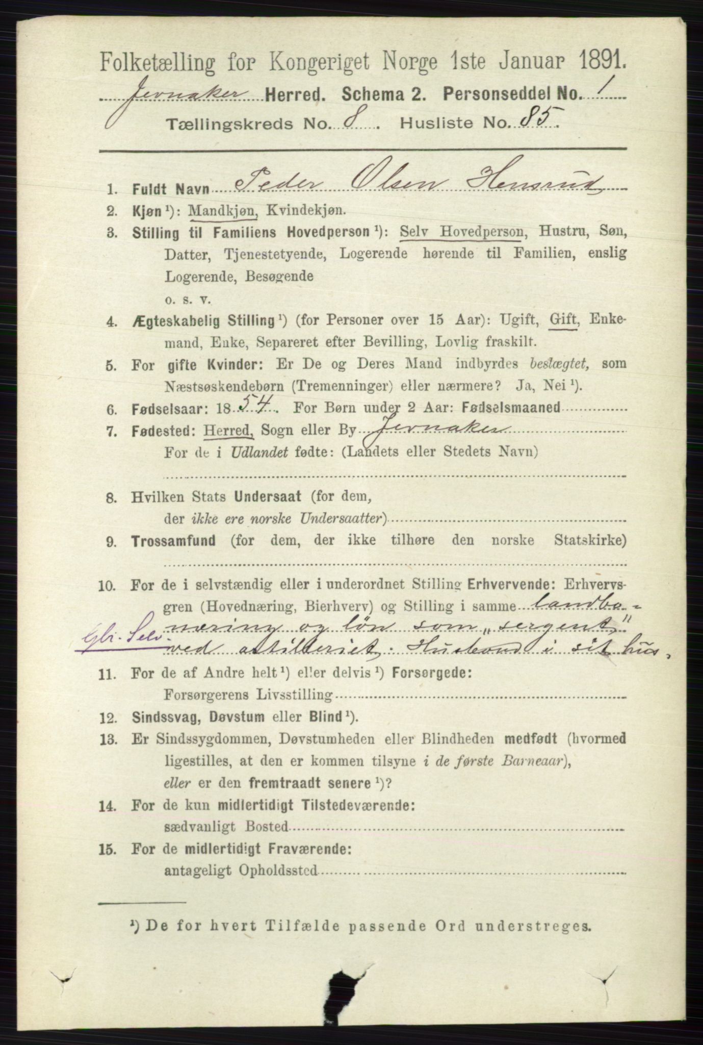 RA, 1891 census for 0532 Jevnaker, 1891, p. 4869