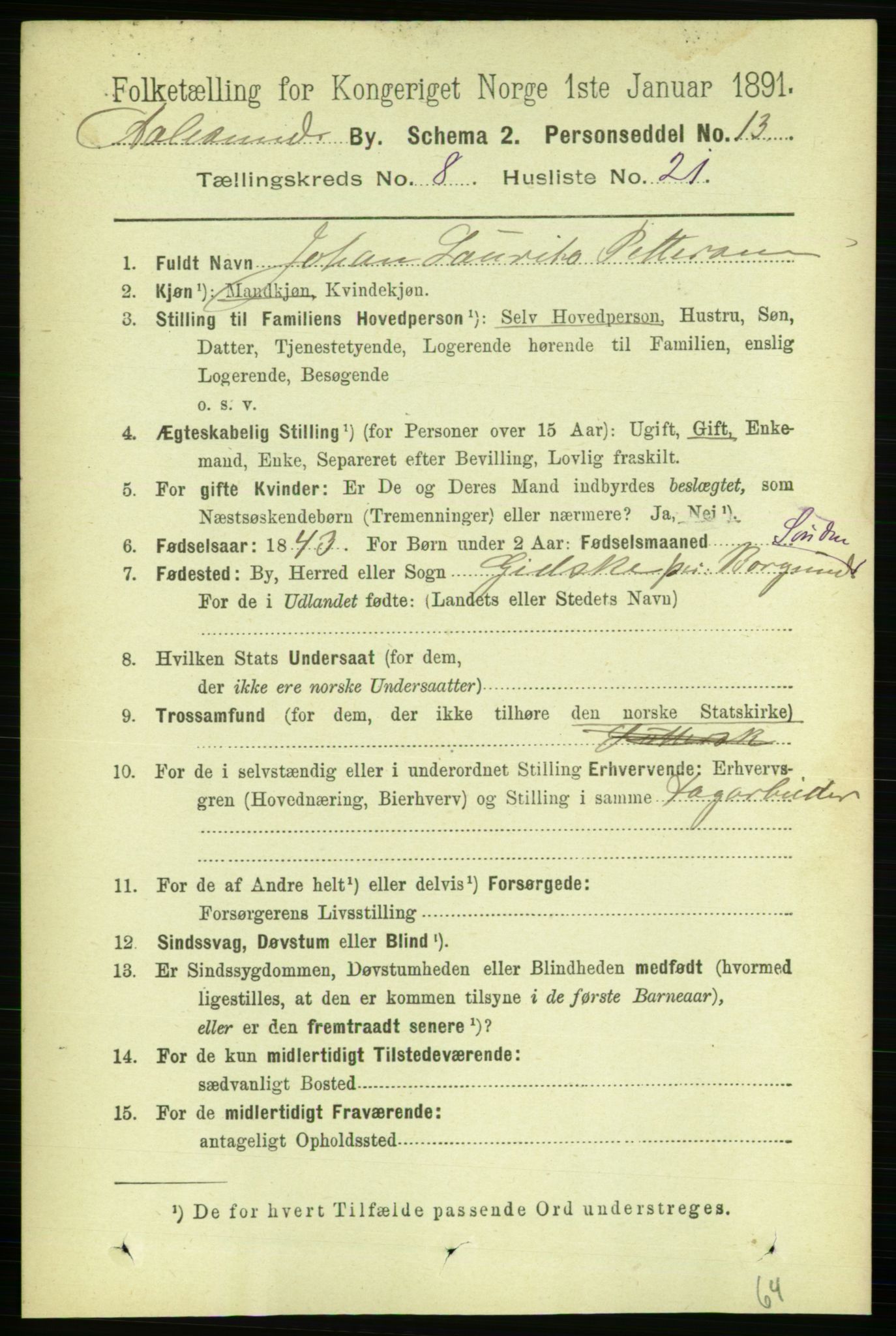 RA, 1891 census for 1501 Ålesund, 1891, p. 6005