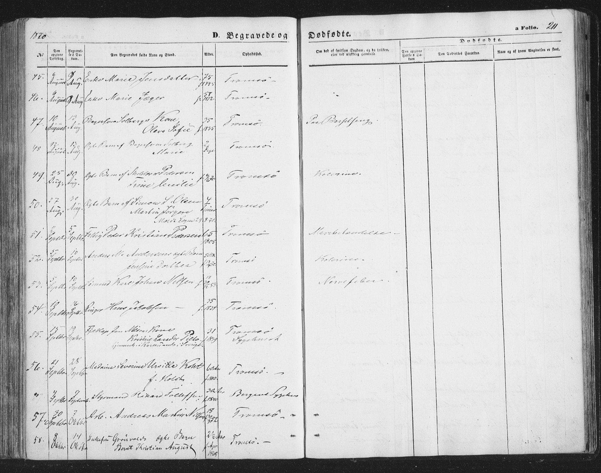 Tromsø sokneprestkontor/stiftsprosti/domprosti, AV/SATØ-S-1343/G/Ga/L0012kirke: Parish register (official) no. 12, 1865-1871, p. 211