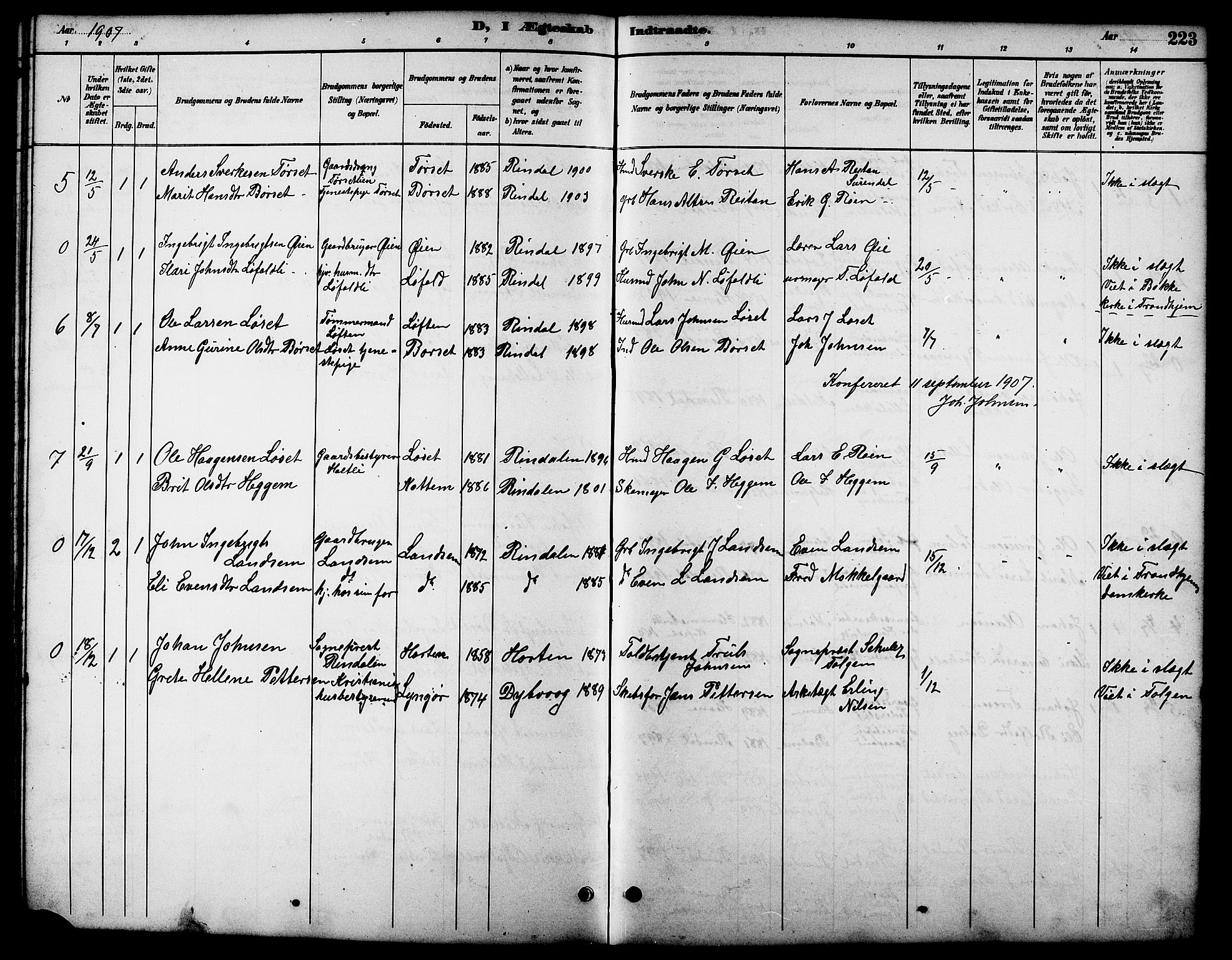 Ministerialprotokoller, klokkerbøker og fødselsregistre - Møre og Romsdal, SAT/A-1454/598/L1078: Parish register (copy) no. 598C03, 1892-1909, p. 223