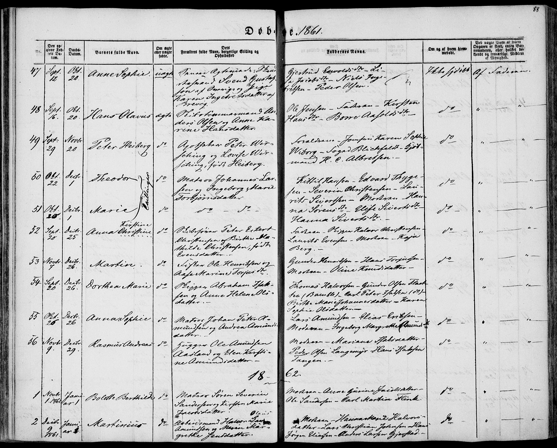 Brevik kirkebøker, SAKO/A-255/F/Fa/L0005: Parish register (official) no. 5, 1847-1865, p. 88