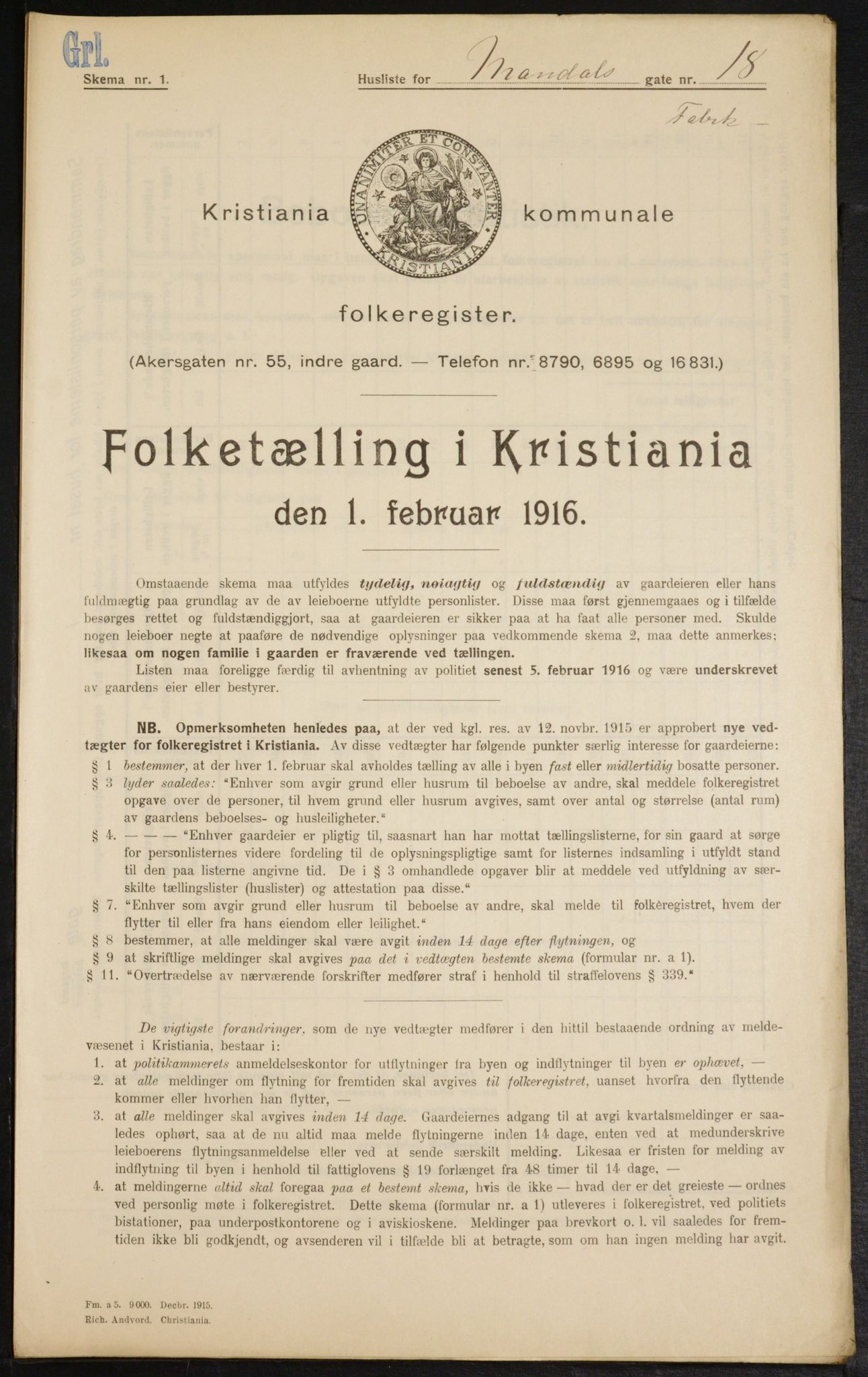 OBA, Municipal Census 1916 for Kristiania, 1916, p. 61760