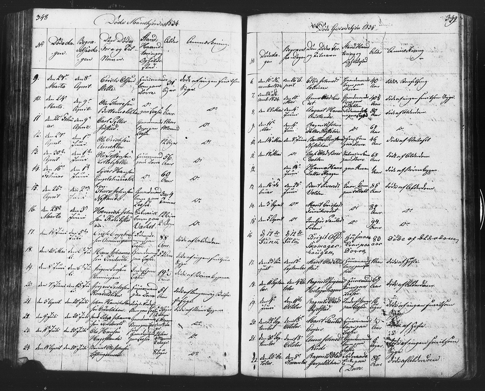 Lesja prestekontor, SAH/PREST-068/H/Ha/Hab/L0002: Parish register (copy) no. 2, 1832-1850, p. 348-349